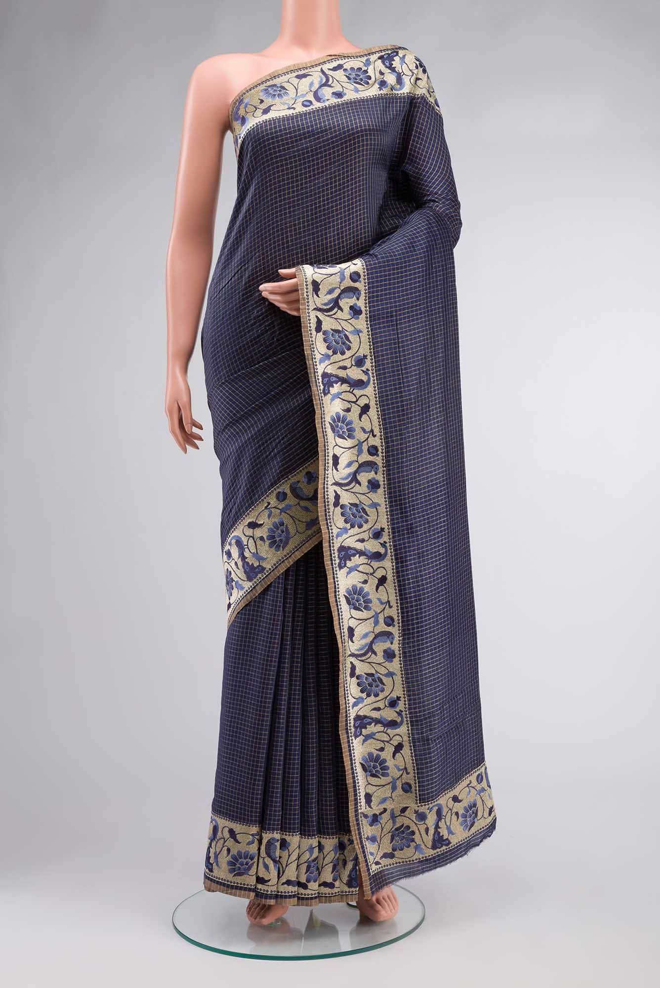 Blue Blended Bhagalpuri Tussar Silk Saree