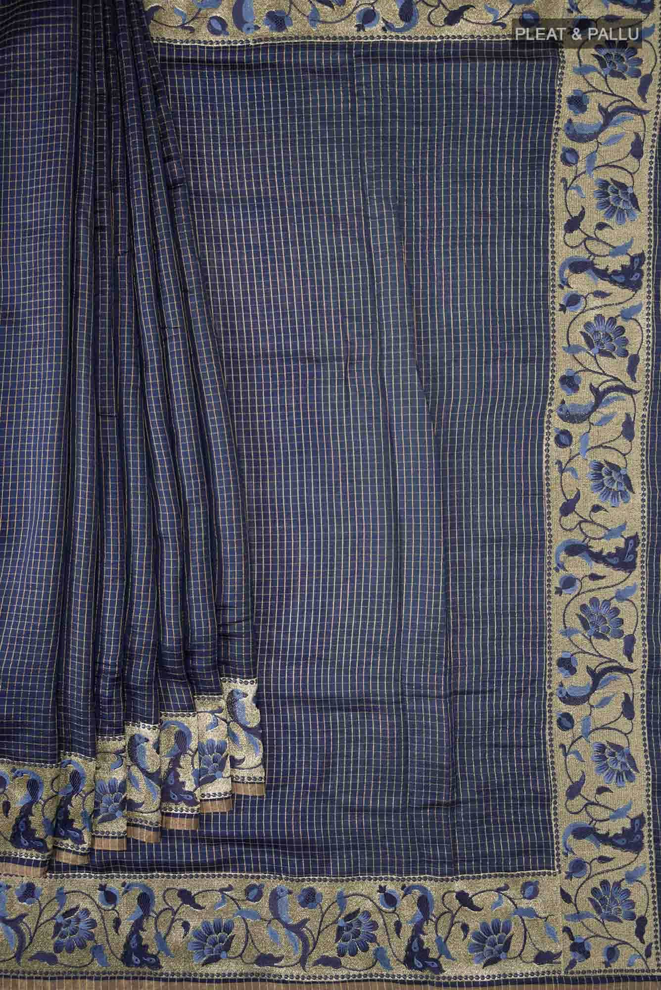 Blue Blended Bhagalpuri Tussar Silk Saree
