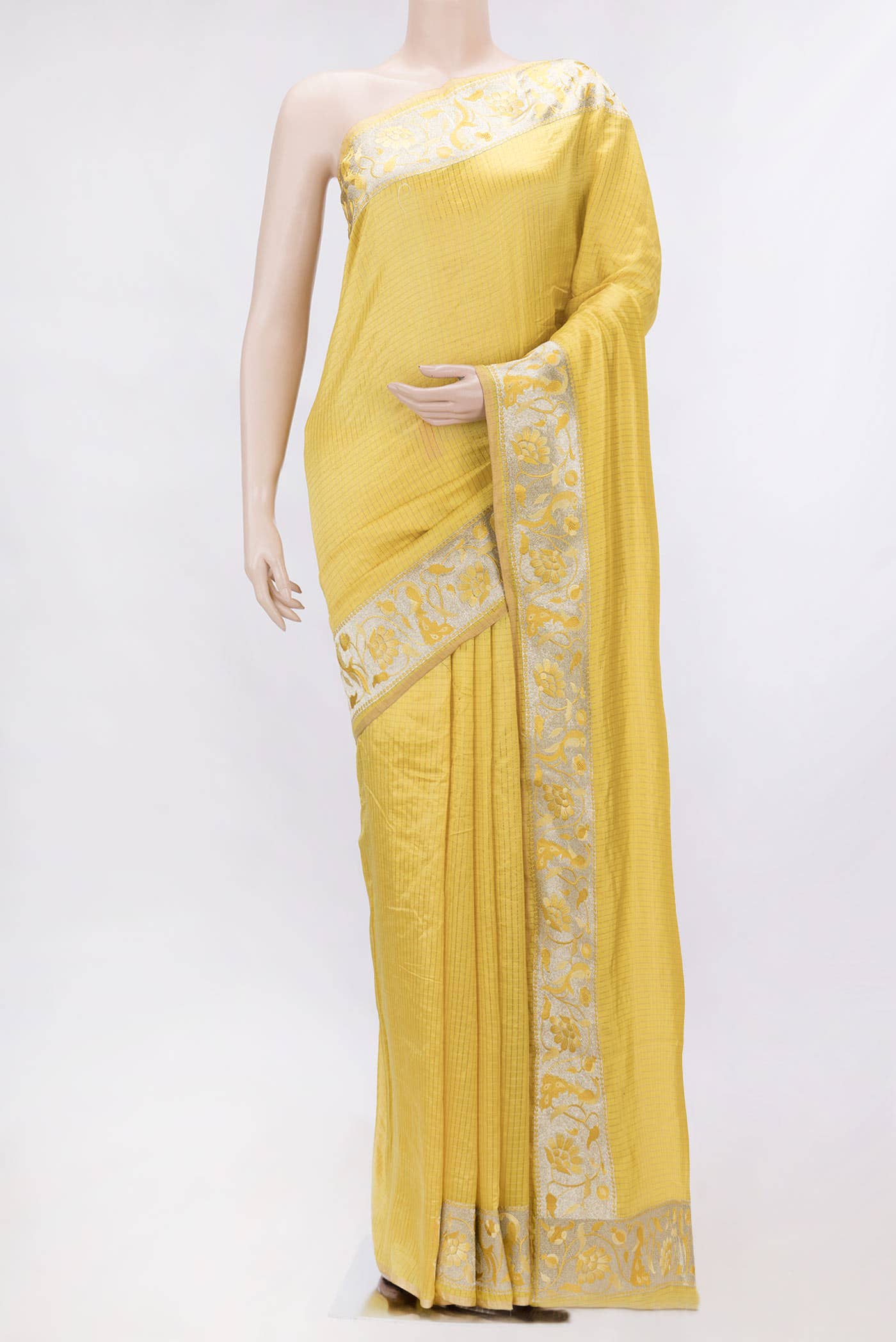 Yellow Dual Tone Tussar Silk Saree