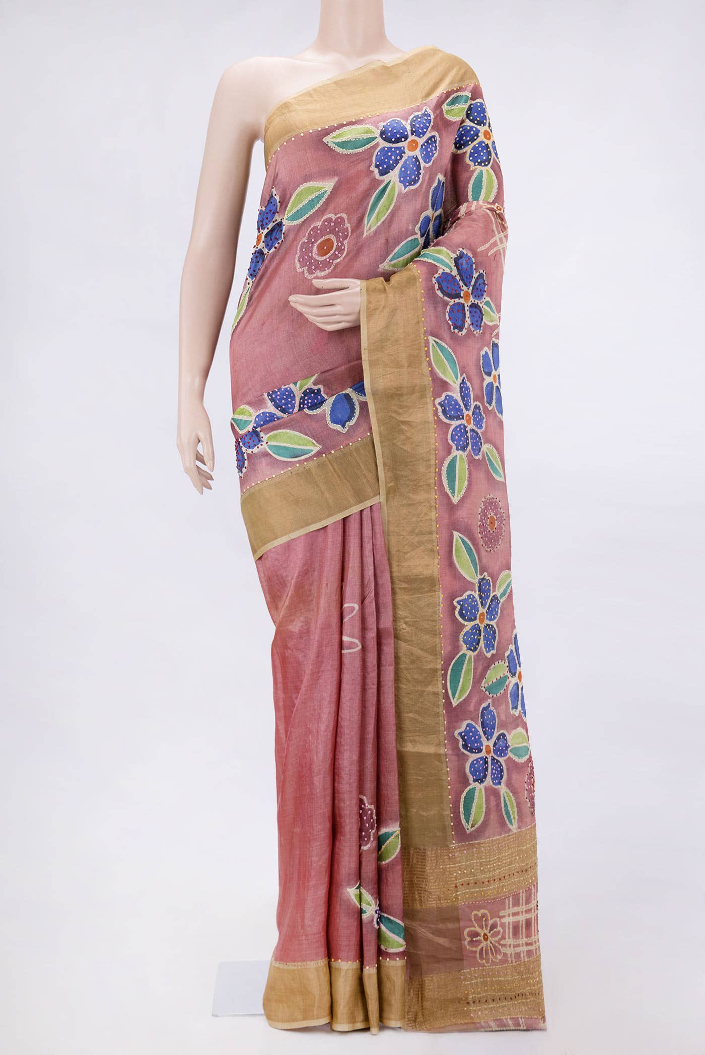 Pink Dual Tone Tussar Silk Saree