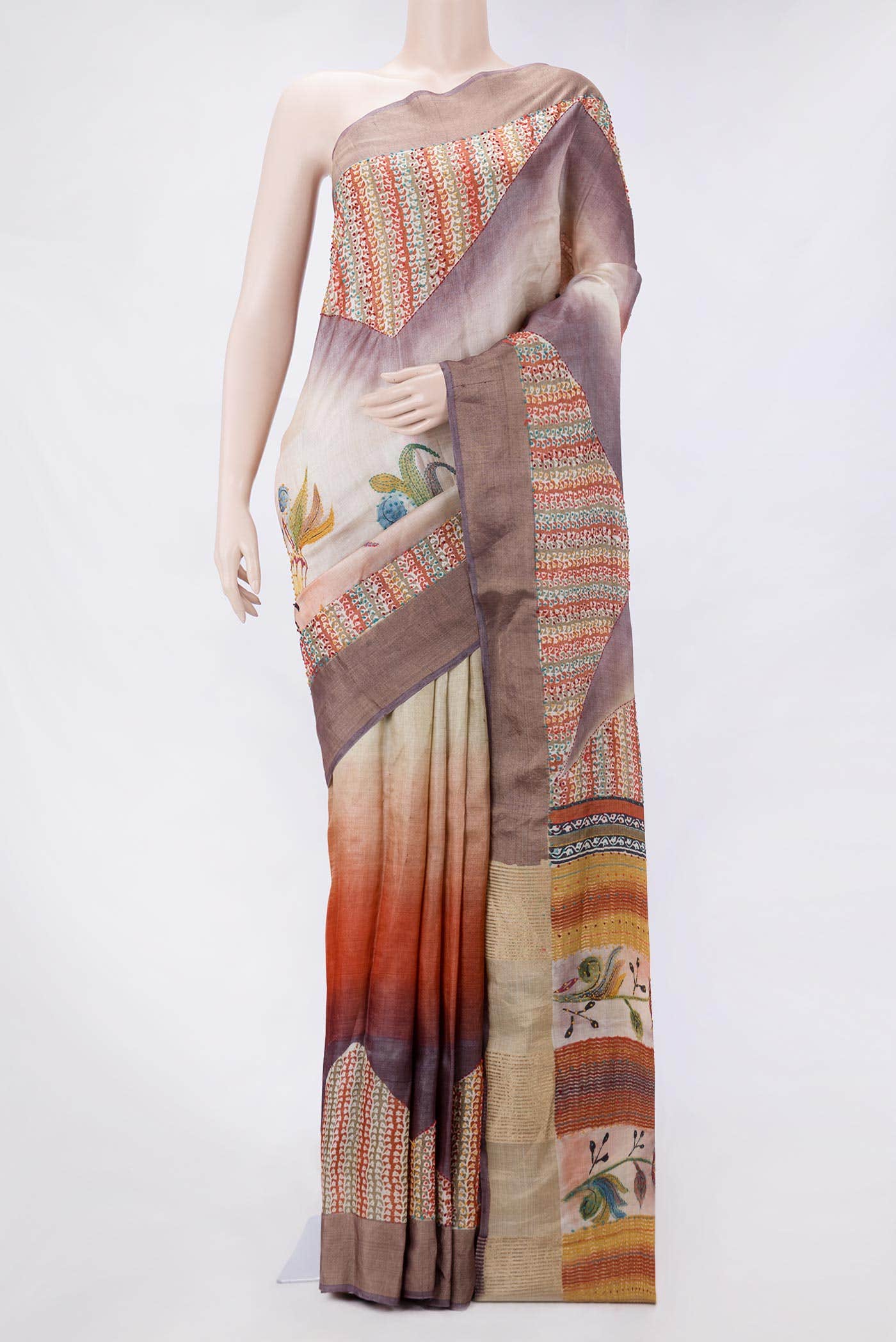 Brick Orange Dual Tone Tussar Silk Saree
