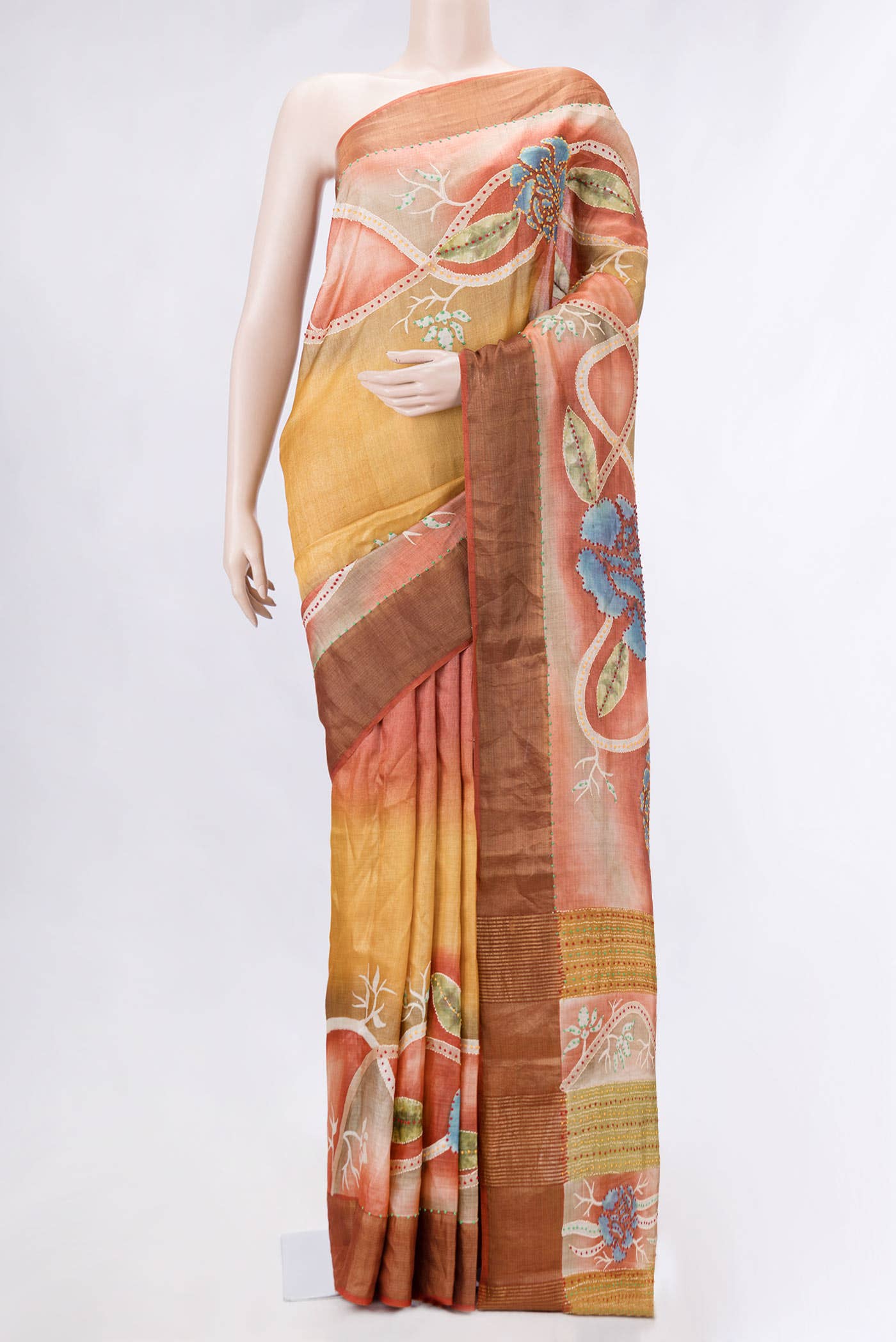 Mustard Dual Tone Tussar Silk Saree
