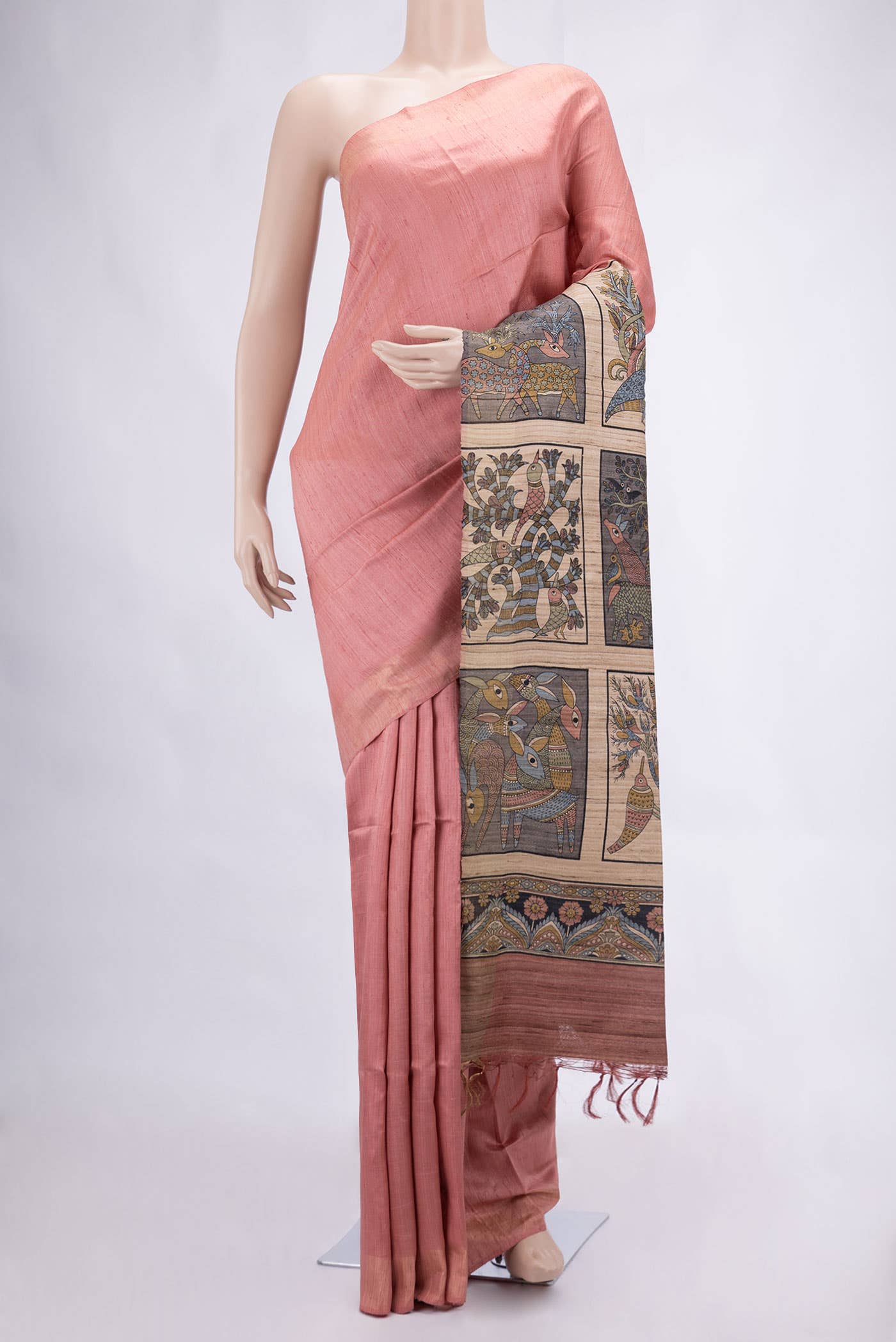 Pink Tussar Silk Saree