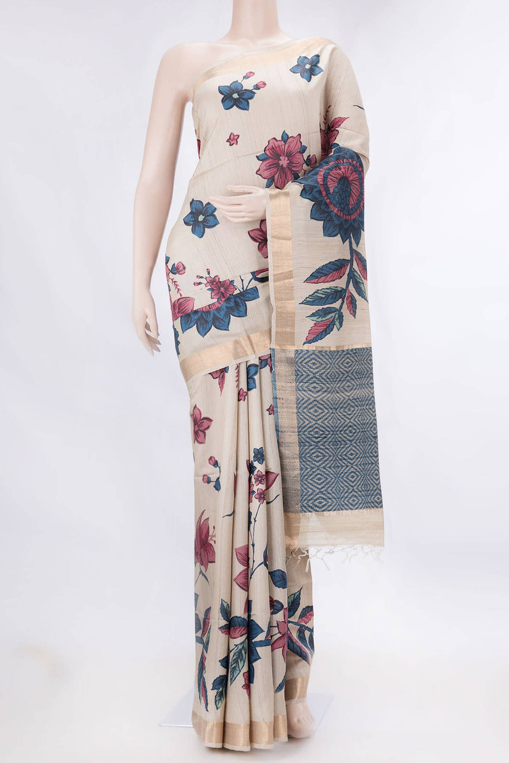 Beige Dual Tone Tussar Silk Saree