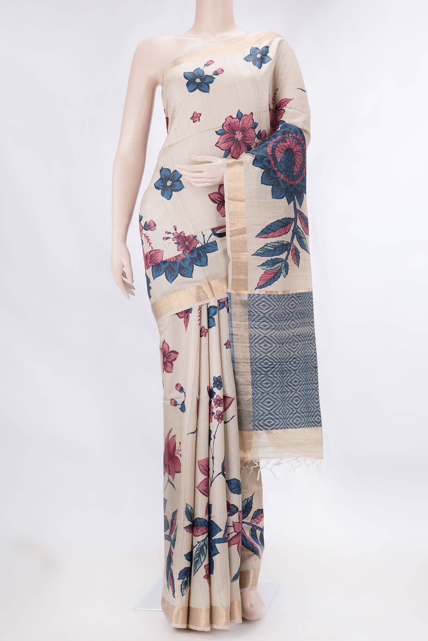 Beige Dual Tone Tussar Silk Saree
