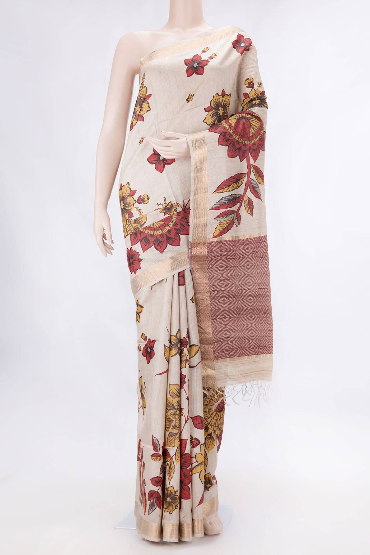 Beige Dual Tone Tussar Silk Saree