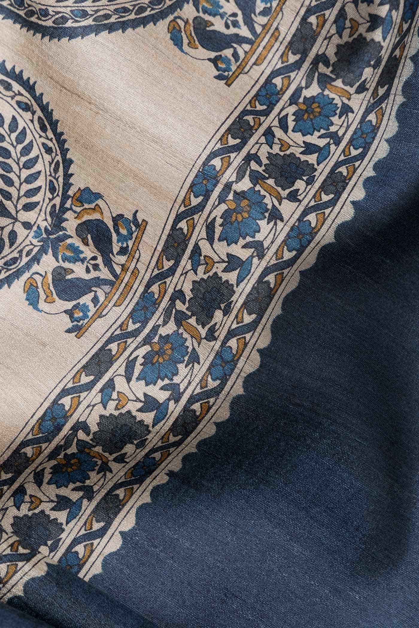 Grey Tussar Silk Saree
