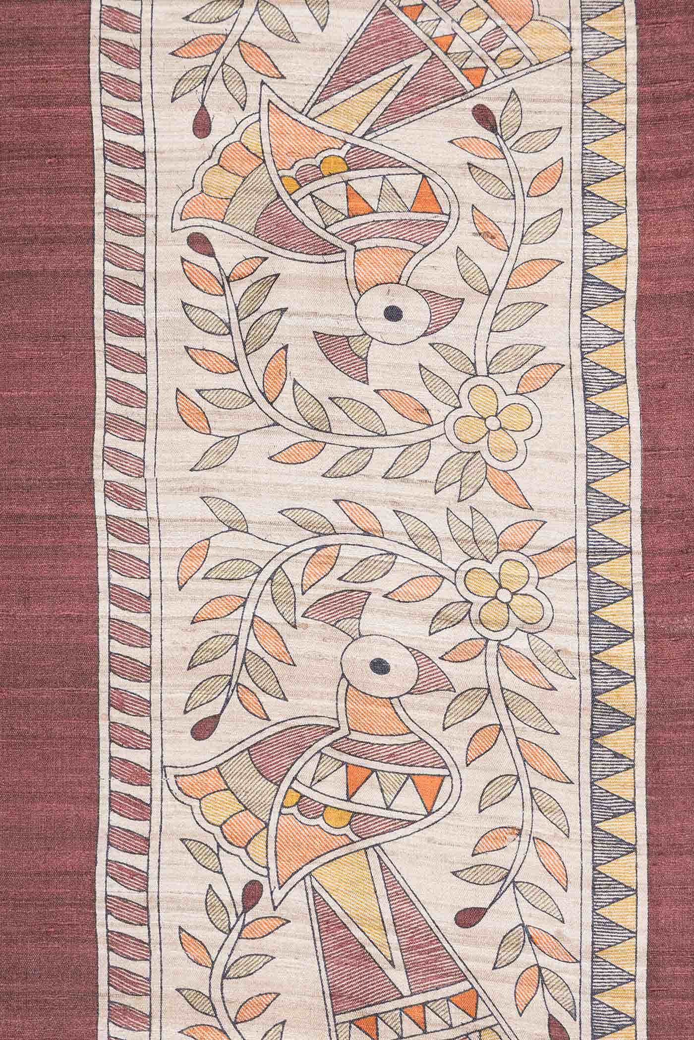 Maroon Tussar Silk Saree