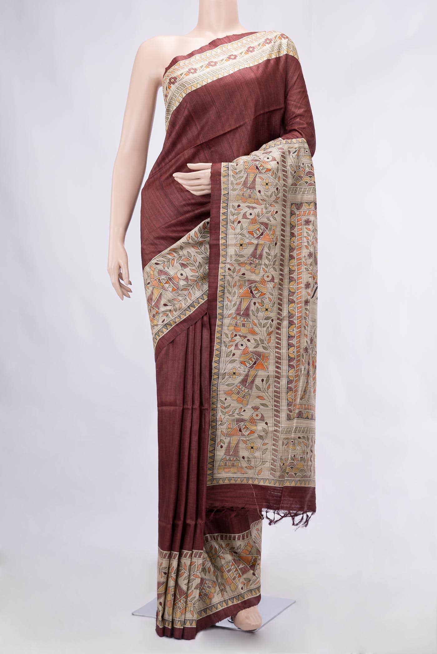 Maroon Tussar Silk Saree