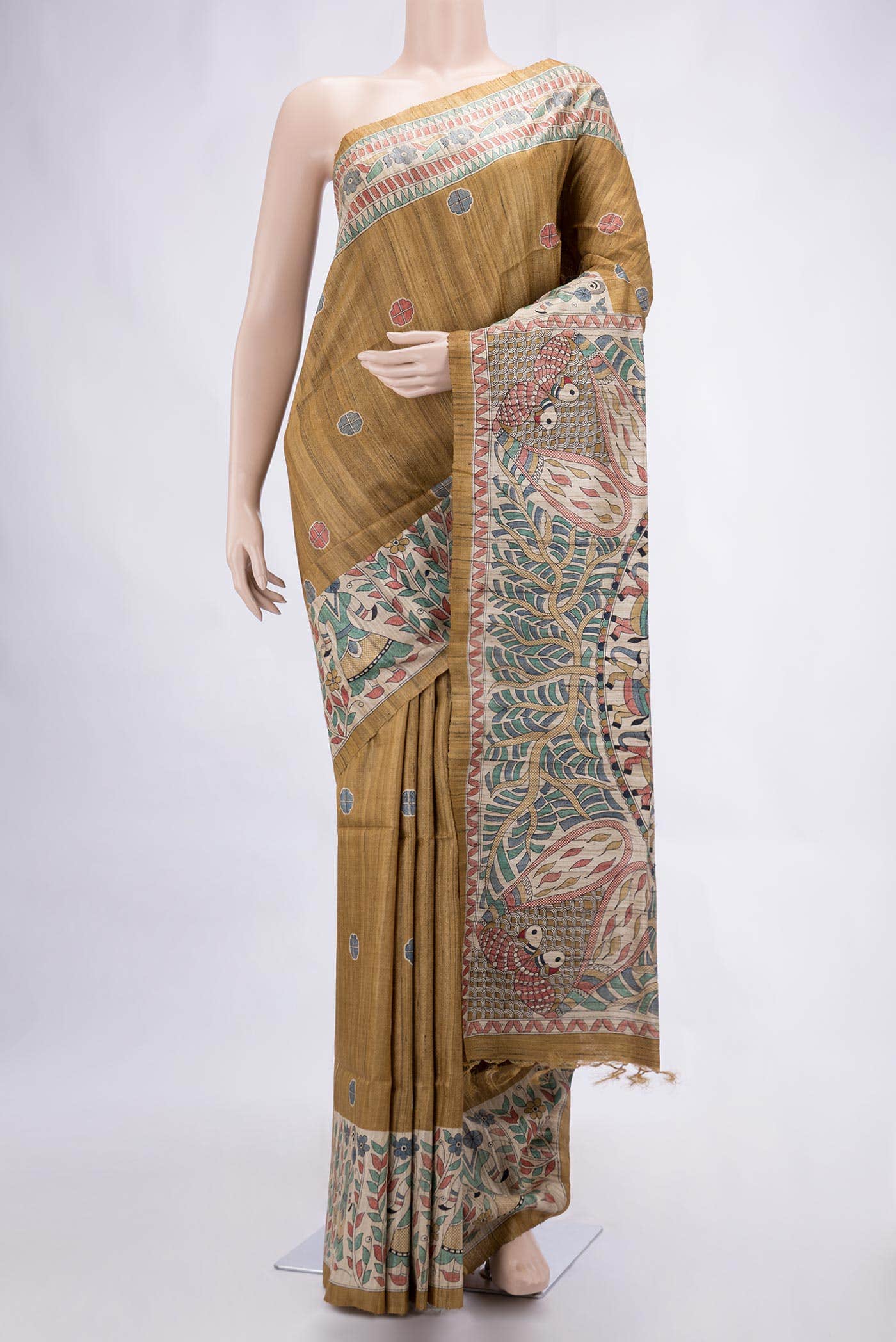 Mehandi Green Tussar Silk Saree