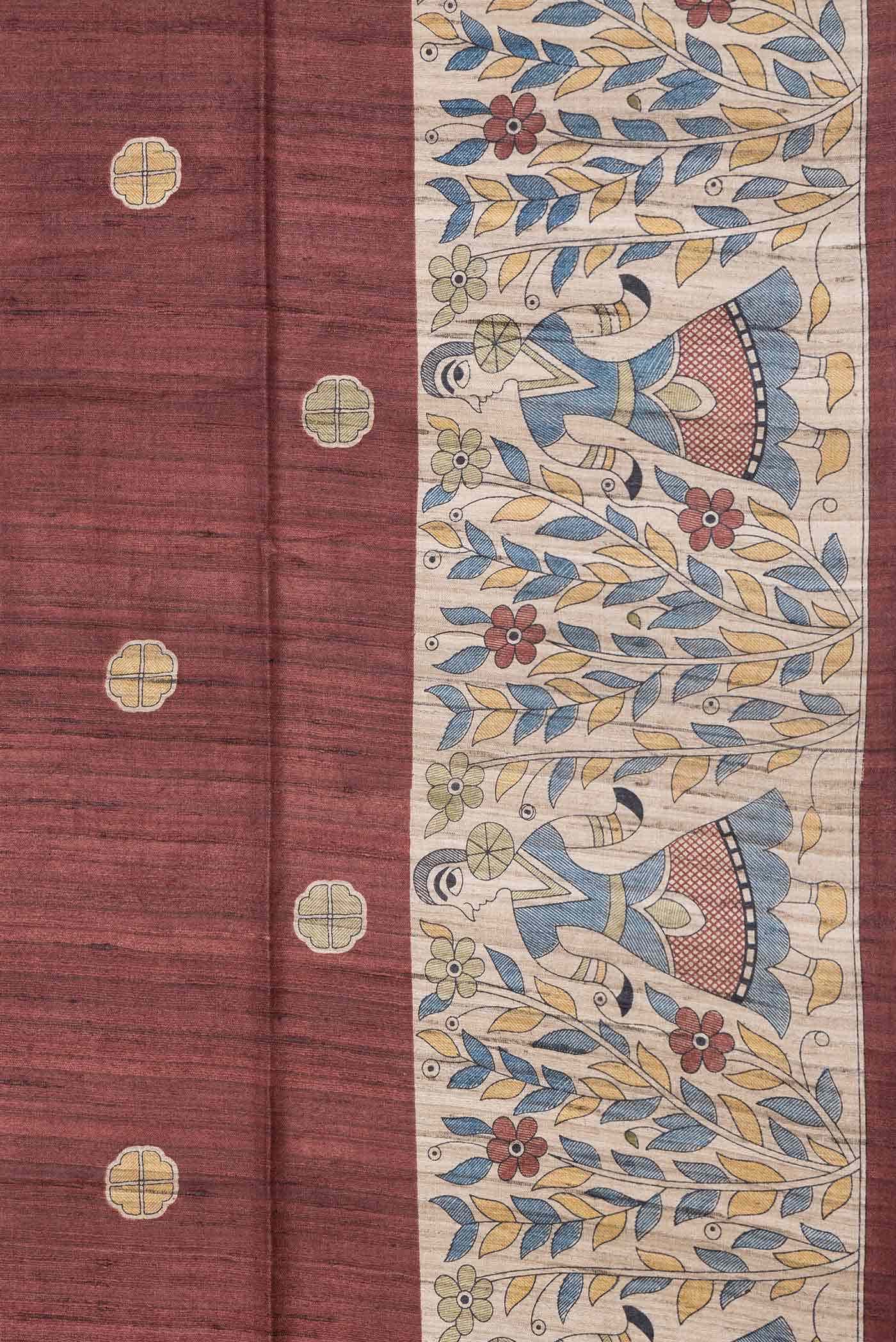 Maroon Tussar Silk Saree