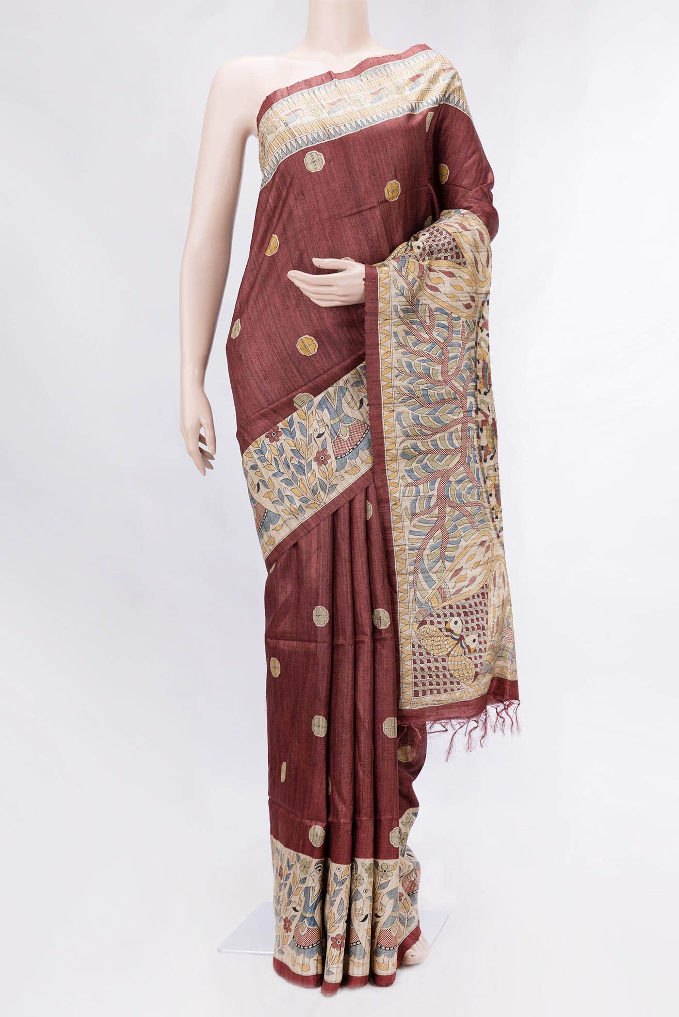 Maroon Tussar Silk Saree