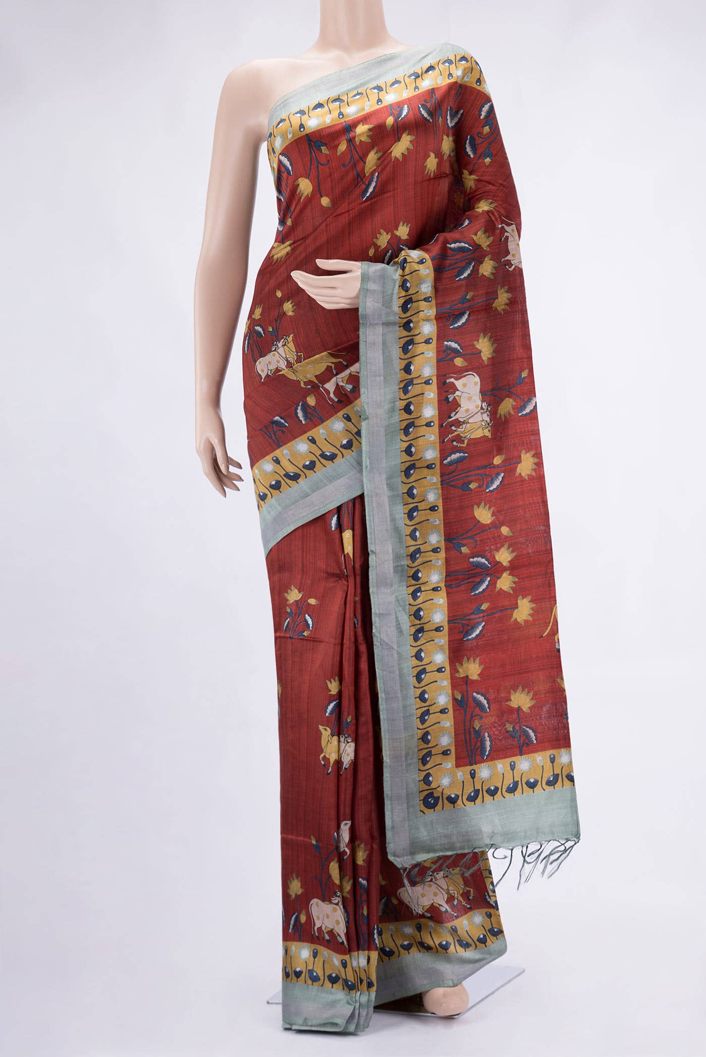 Maroon Dual Tone Tussar Silk Saree