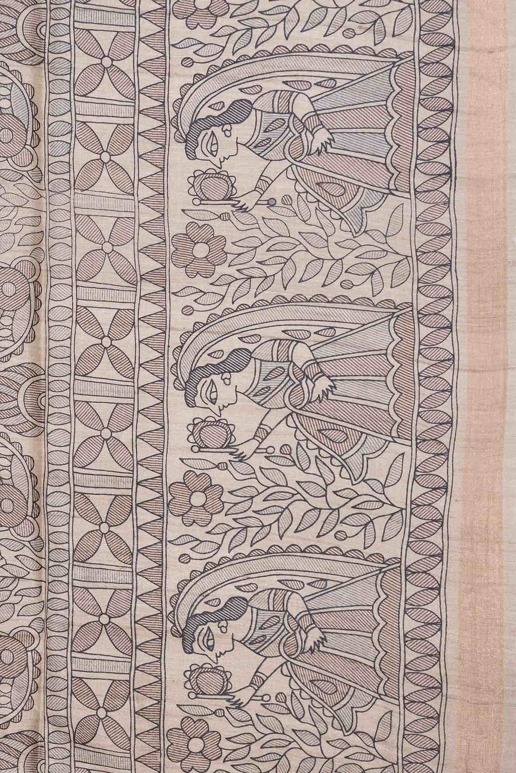 Beige Tussar Silk Saree