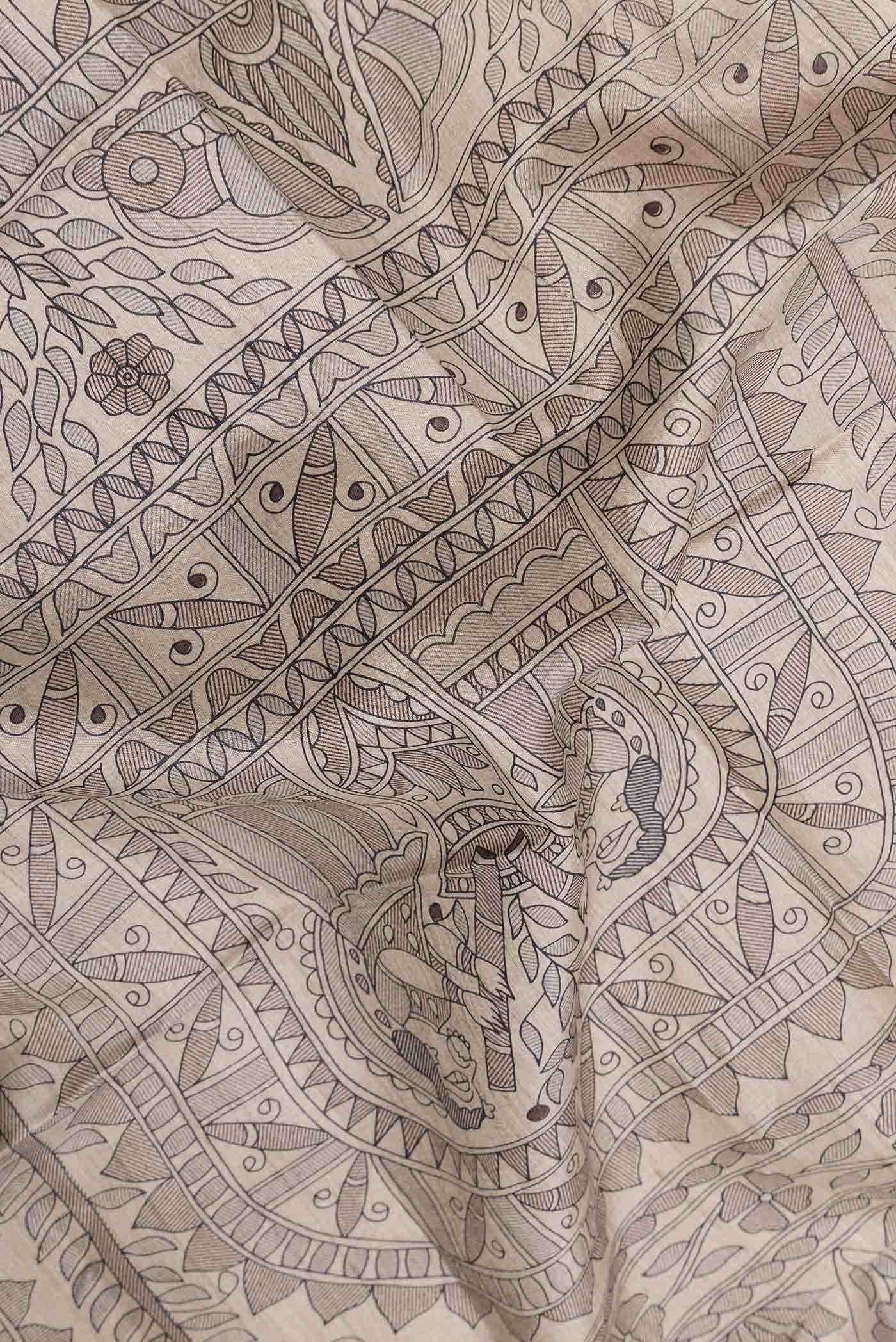 Beige Tussar Silk Saree
