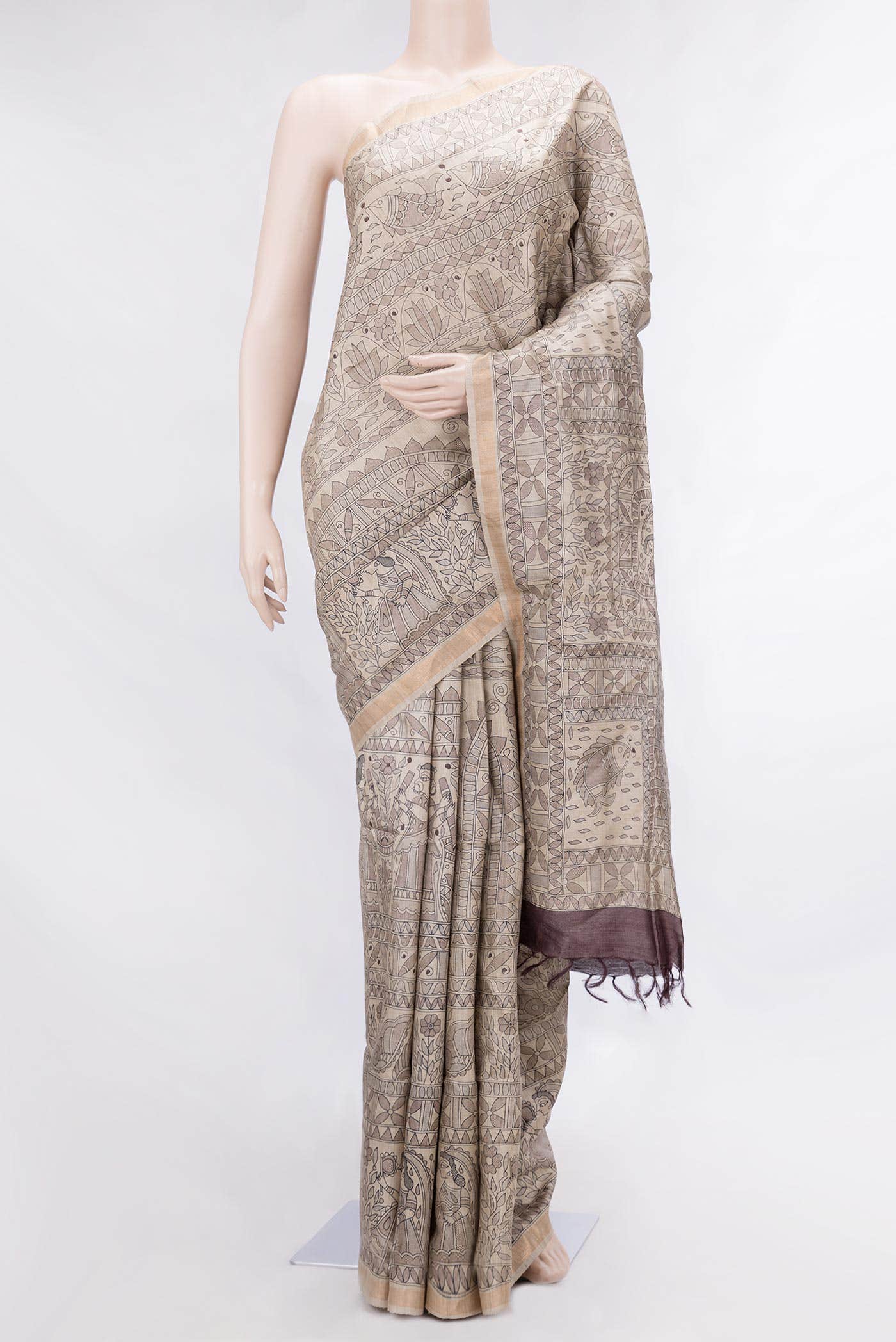 Beige Tussar Silk Saree