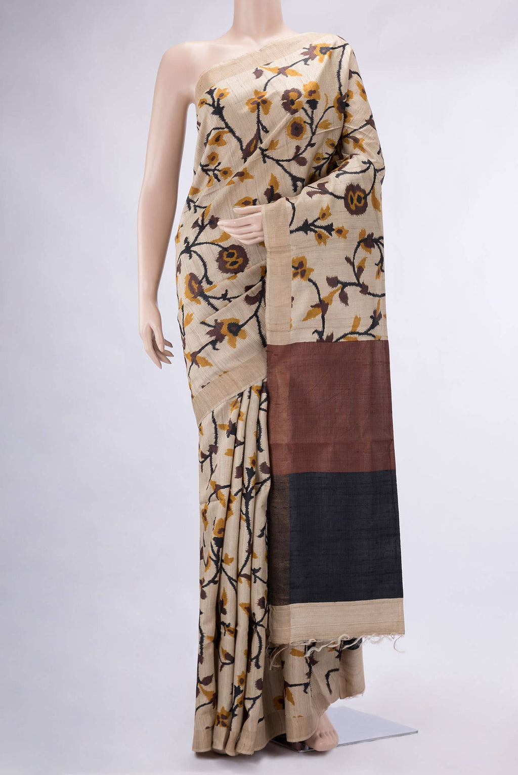 Dark Beige Tussar Silk Saree