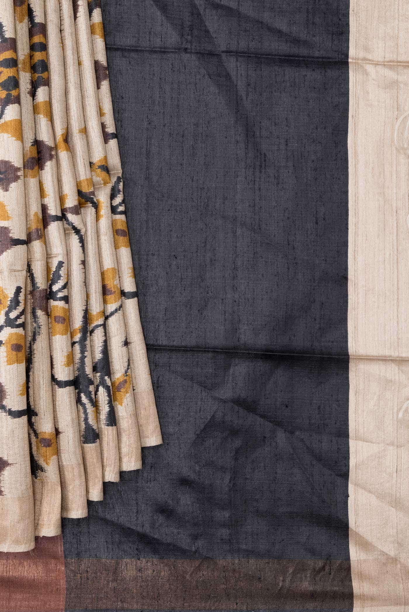 Dark Beige Tussar Silk Saree