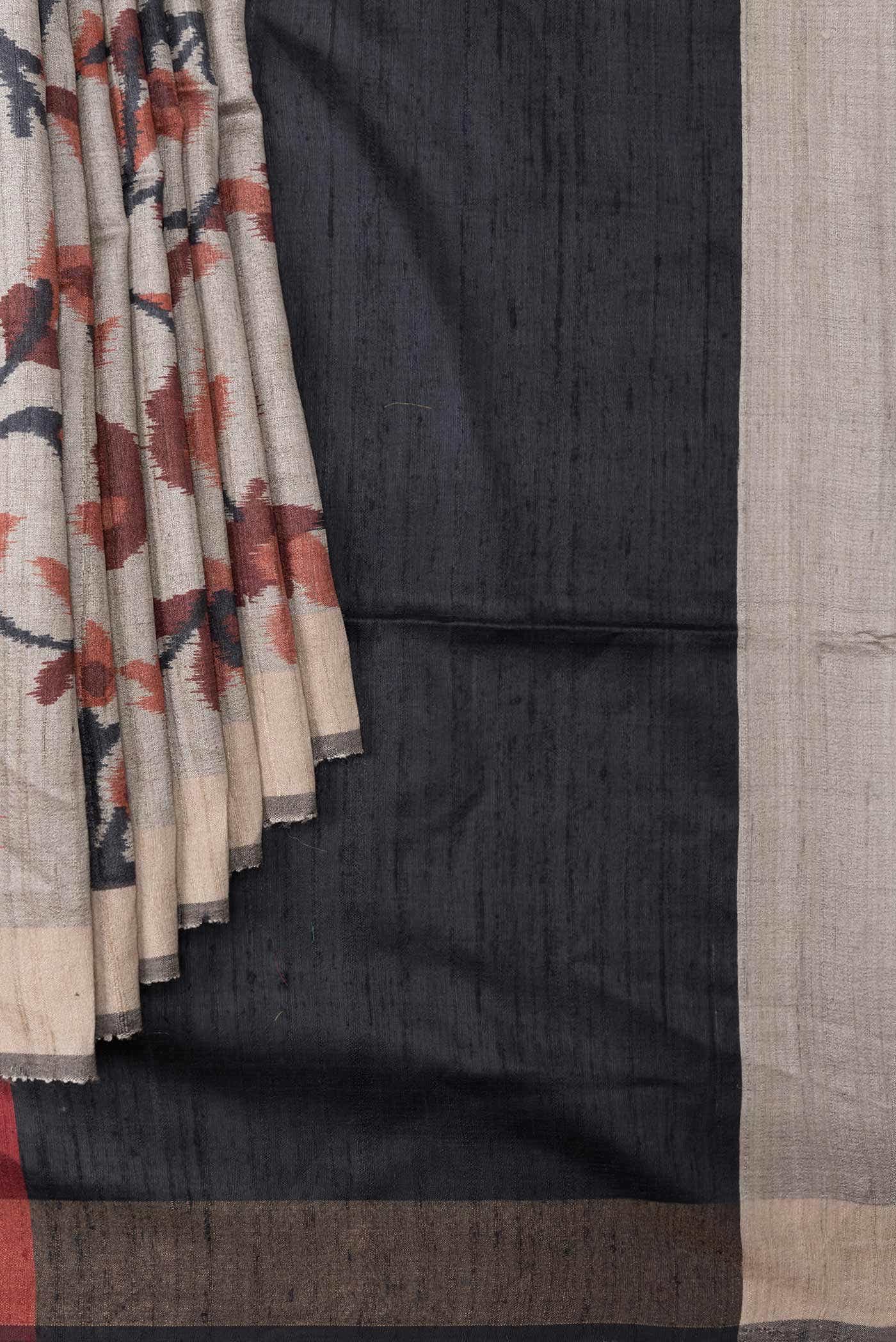 Dark Beige Tussar Silk Saree
