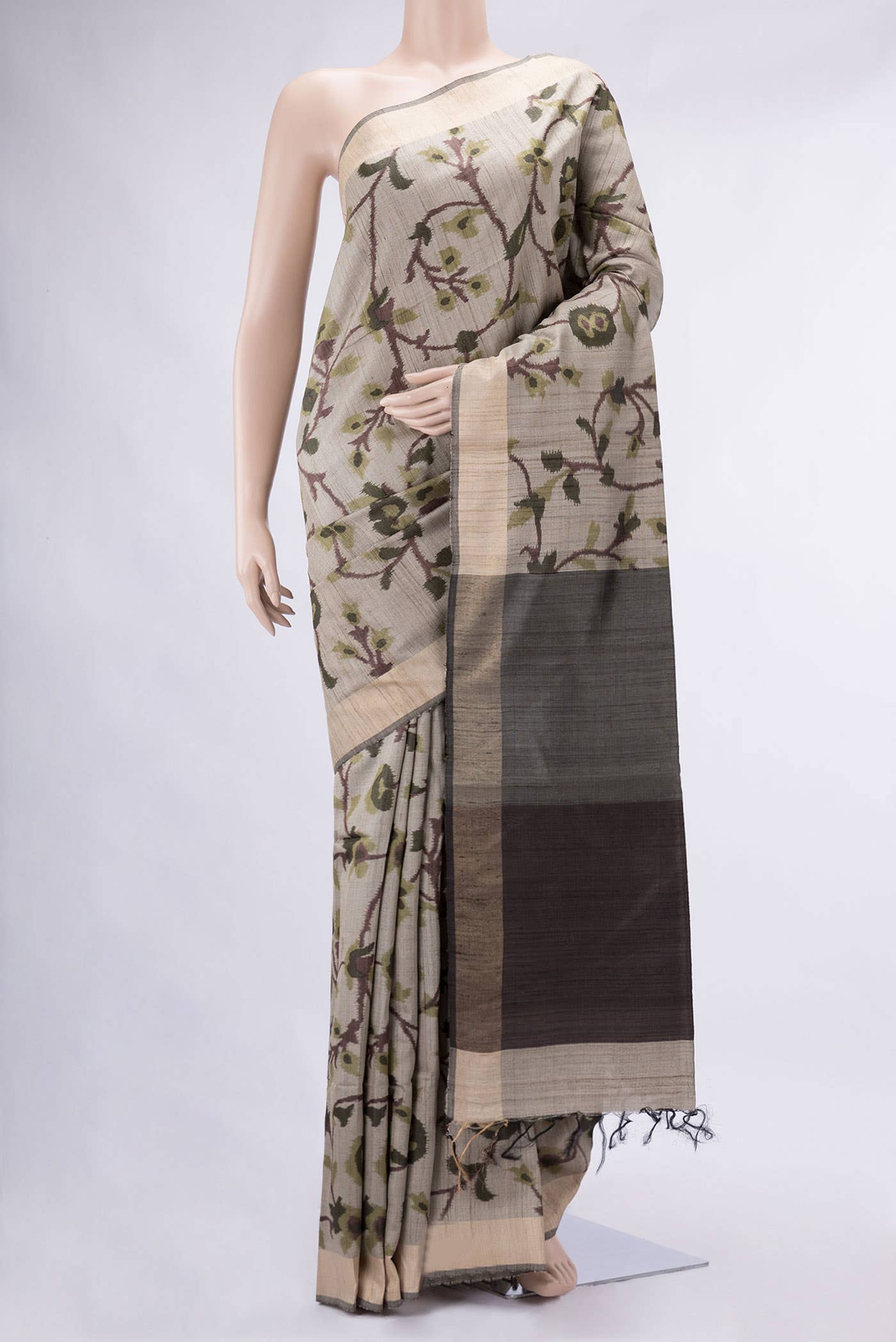 Dark Beige Tussar Silk Saree