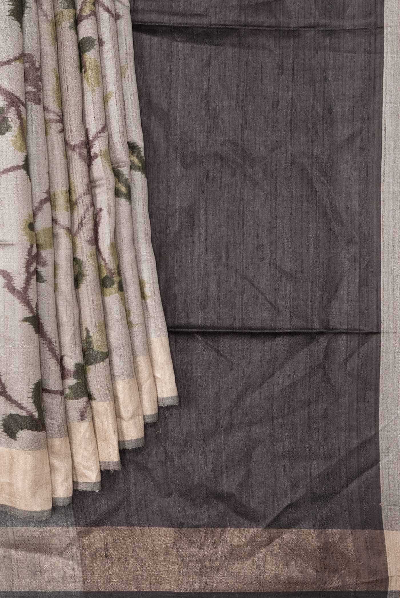 Dark Beige Tussar Silk Saree