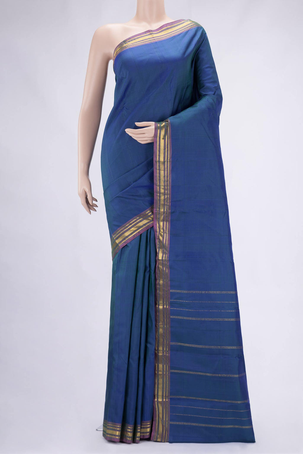 Peacock Blue Dual Tone Kanchipuram Silk Saree
