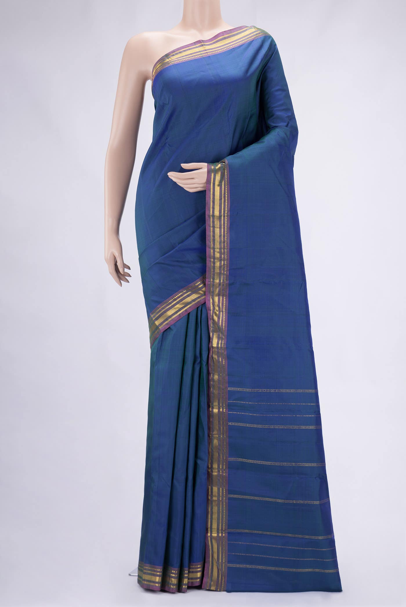 Peacock Blue Dual Tone Kanchipuram Silk Saree
