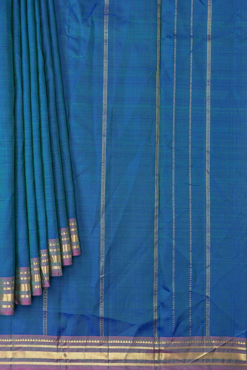 Peacock Blue Dual Tone Kanchipuram Silk Saree