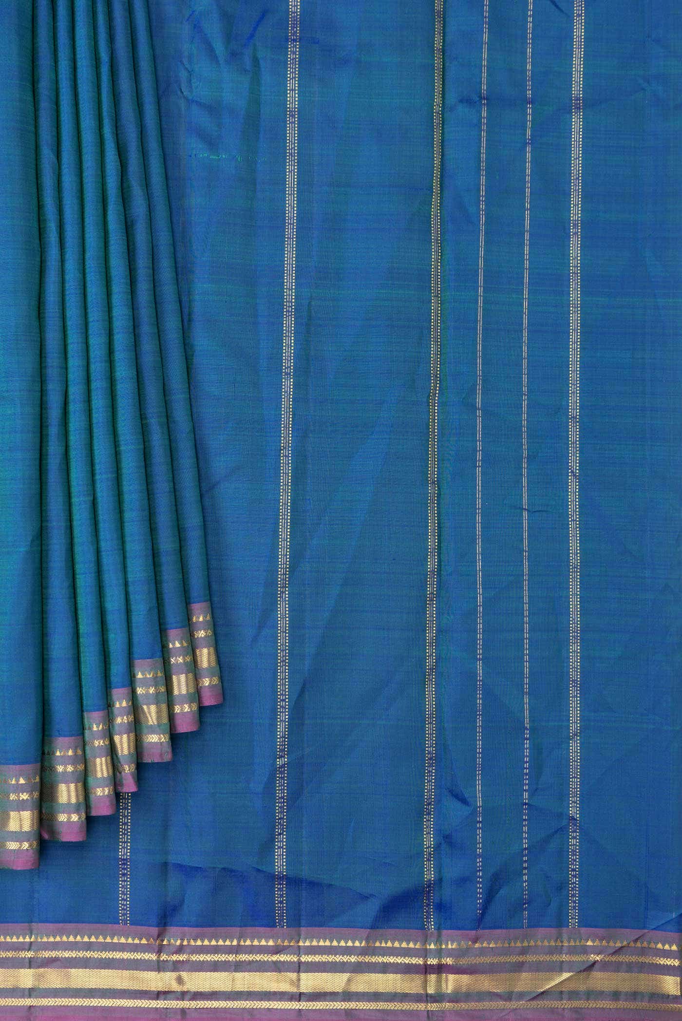 Peacock Blue Dual Tone Kanchipuram Silk Saree
