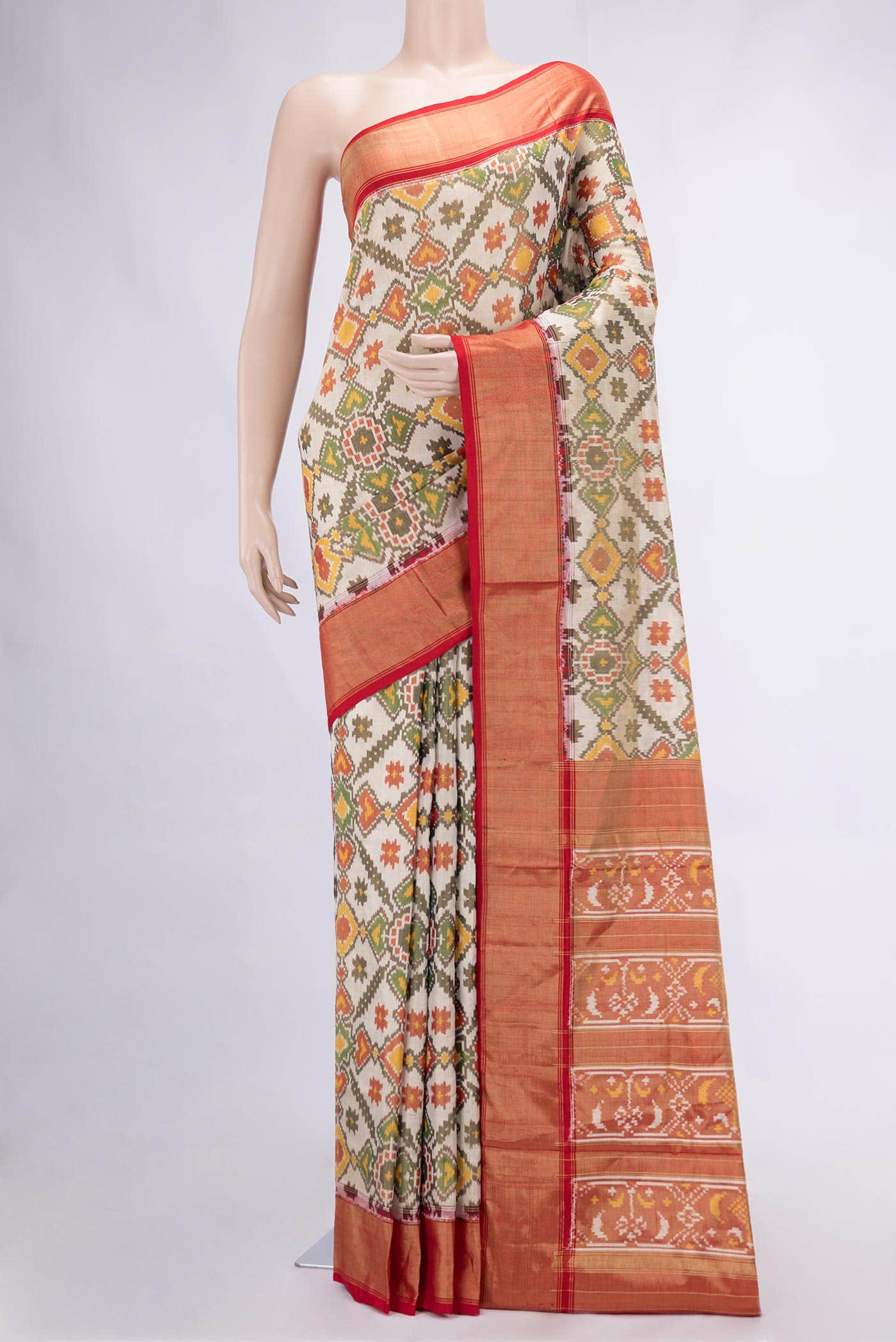 Beige Dual Tone Double Ikat Saree