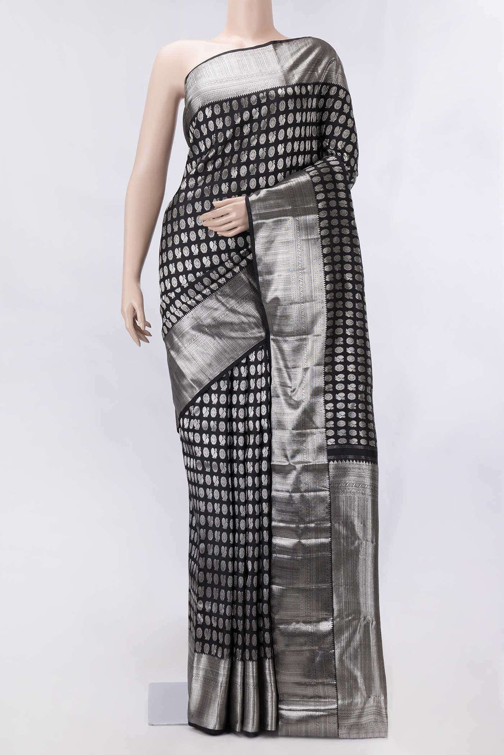Pure Silk Pure Zari Black Kanchipuram Saree