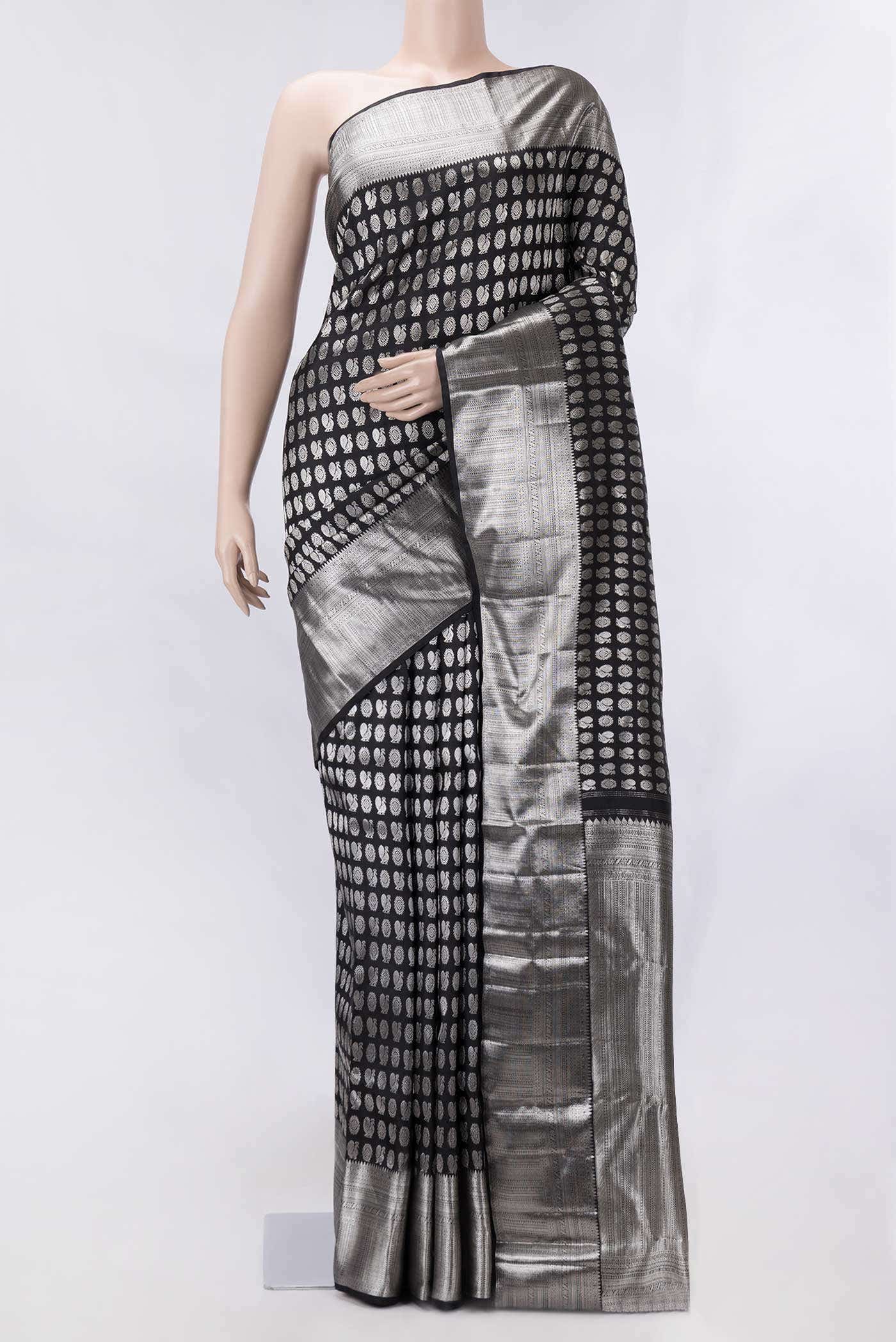 Pure Silk Pure Zari Black Kanchipuram Saree
