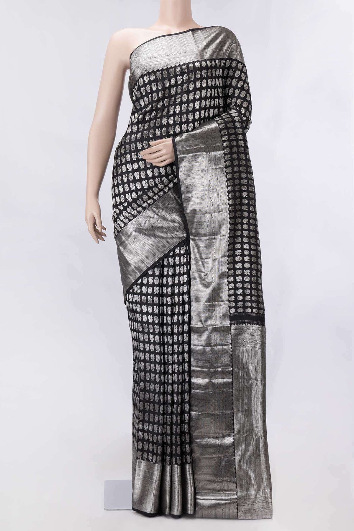 Pure Silk Pure Zari Black Kanjivaram Saree