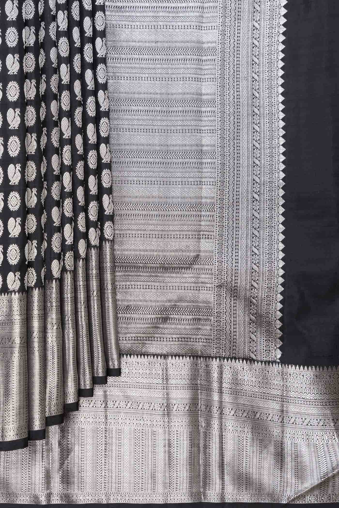 Pure Silk Pure Zari Black Kanjivaram Saree