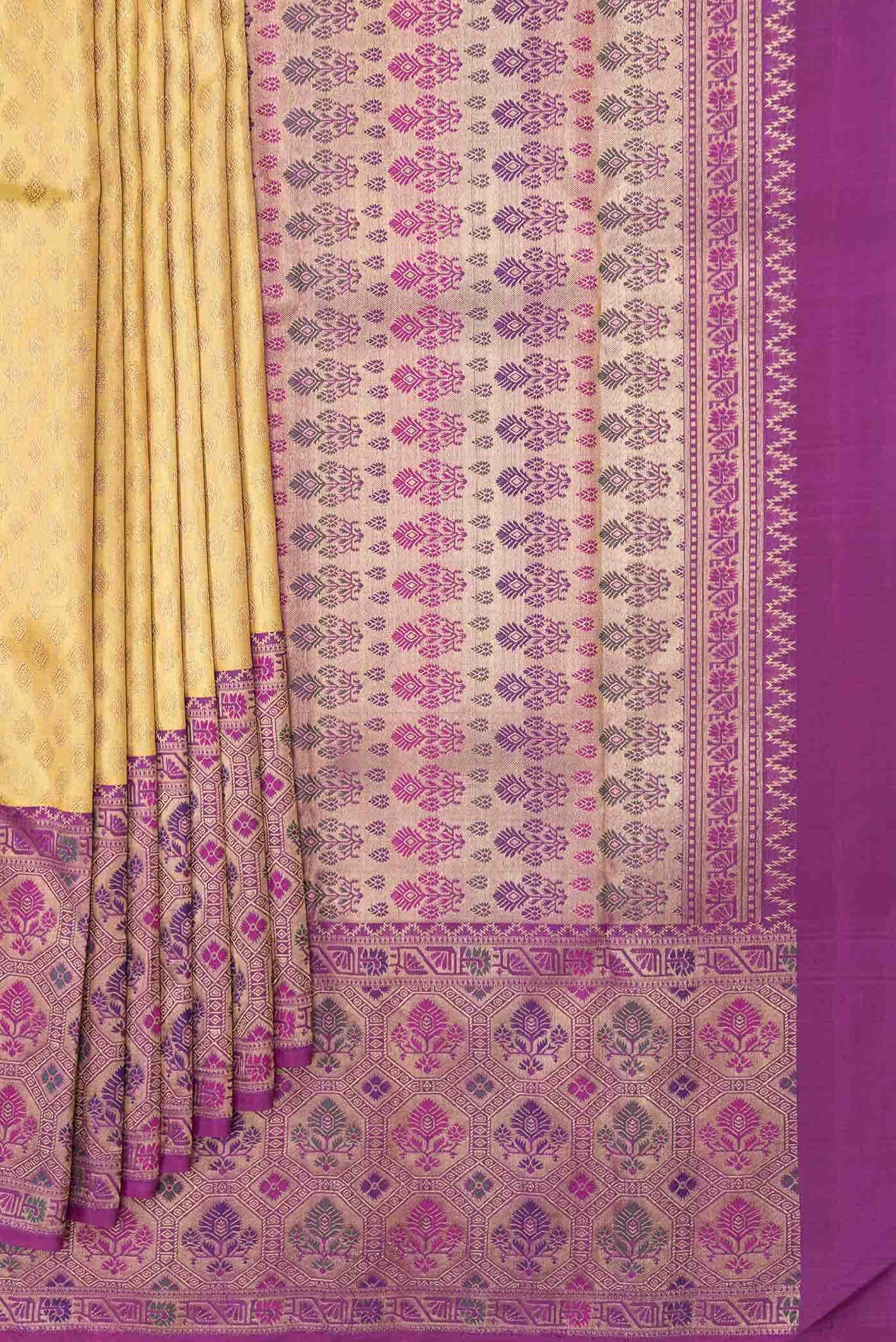 Pure Silk Pure Zari Gold Dual Tone Kanchipuram Saree