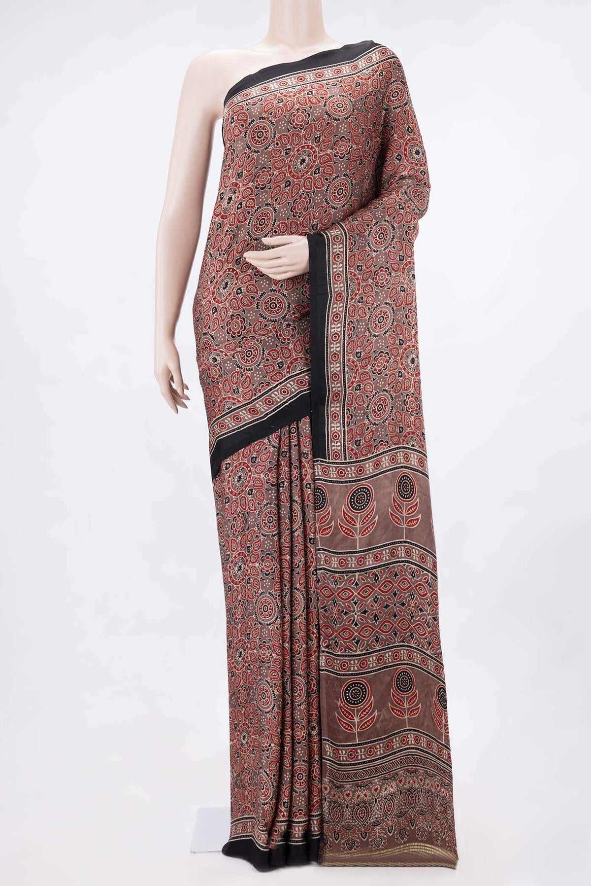 Brown Dual Tone Satin Crepe Saree