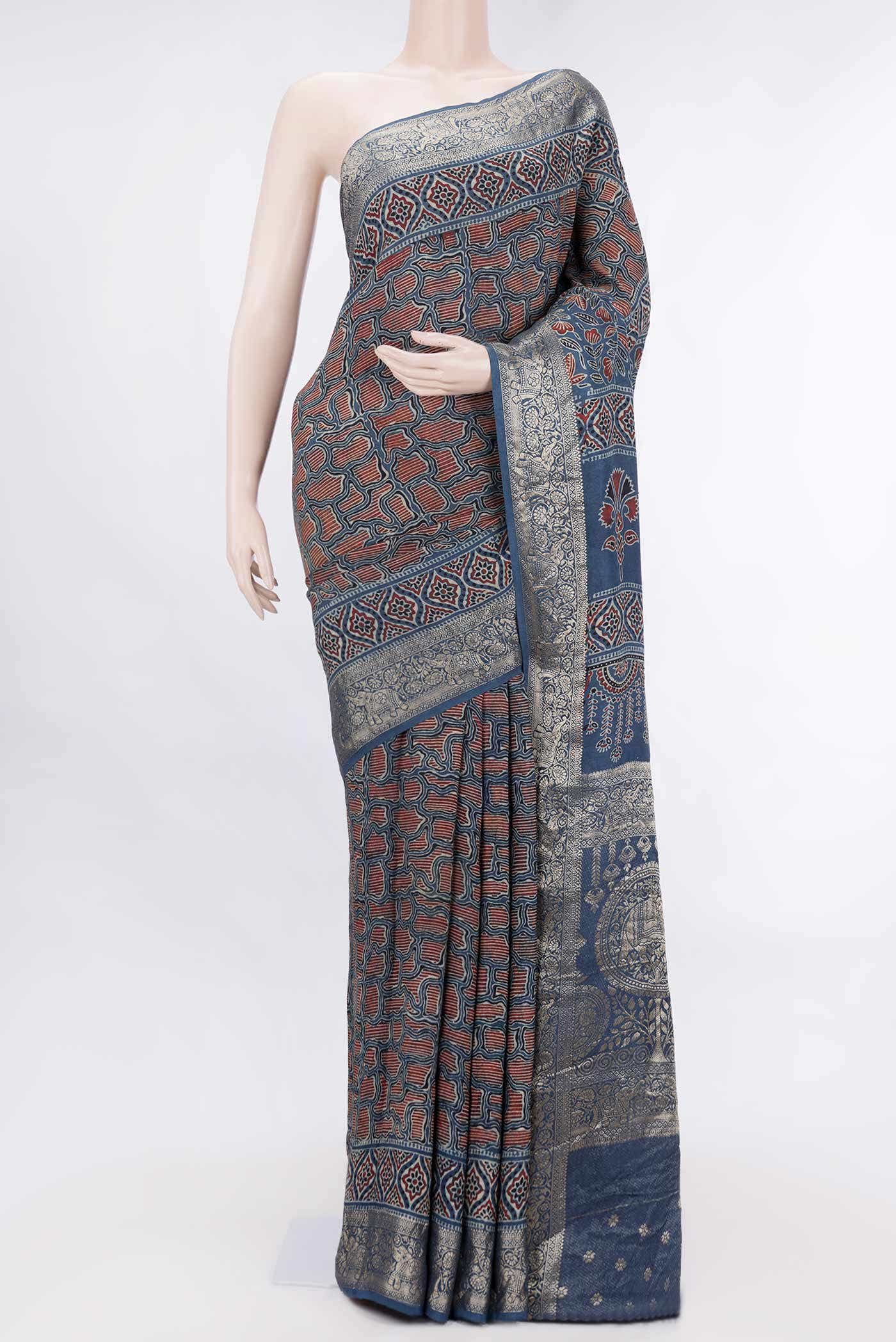 Blue Dual Tone Satin Silk Saree