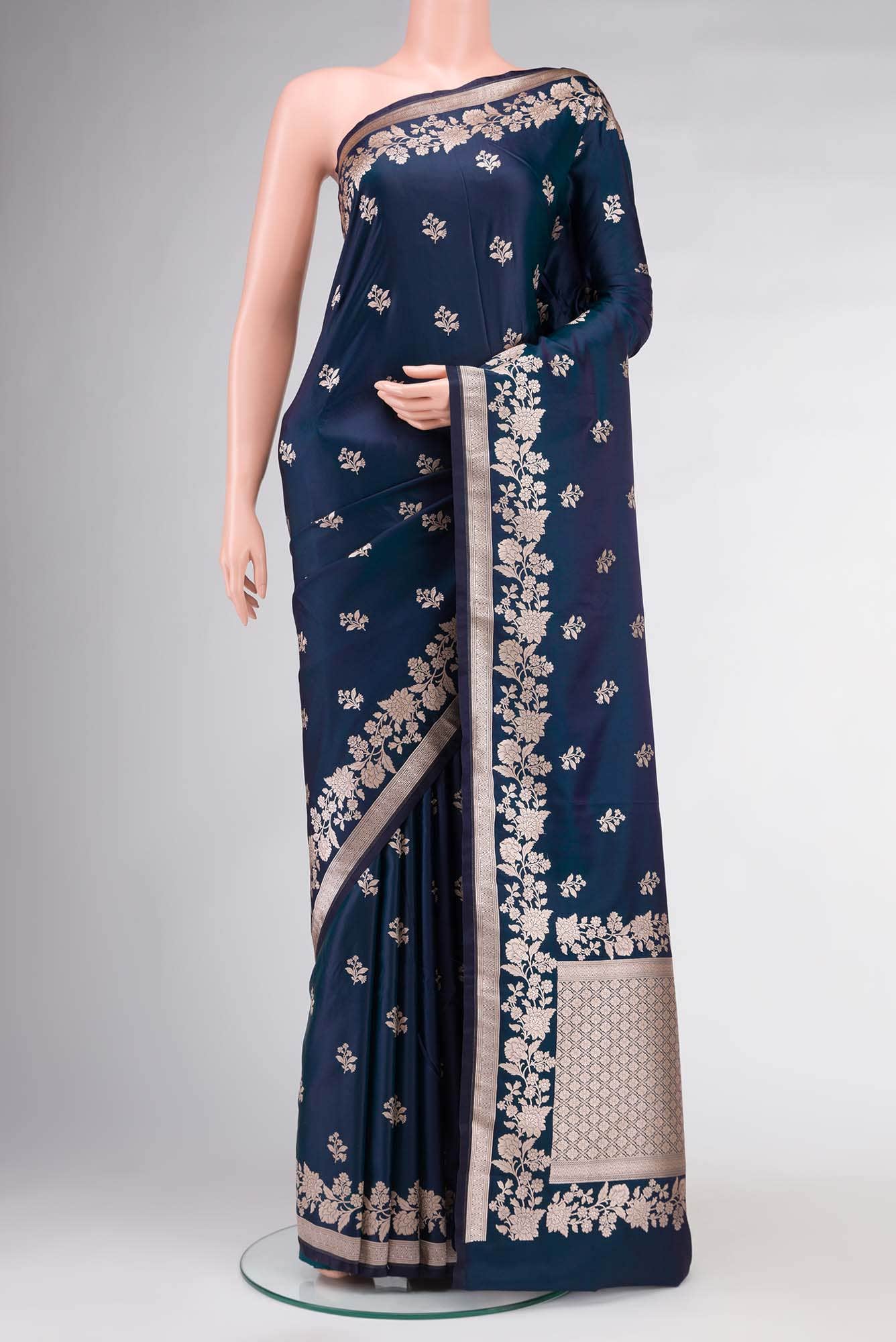 Blue Blended Banarasi Silk Saree