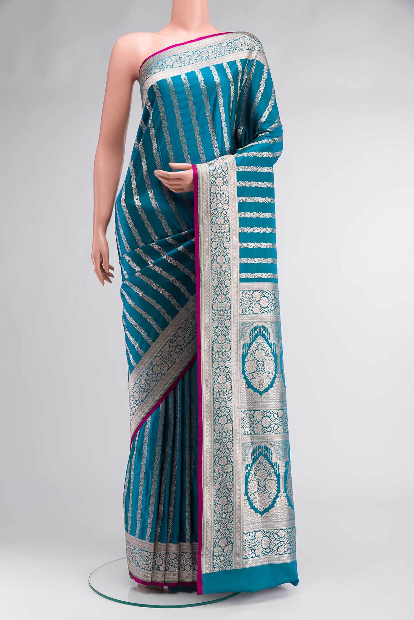 Blue Blended Banarasi Silk Saree
