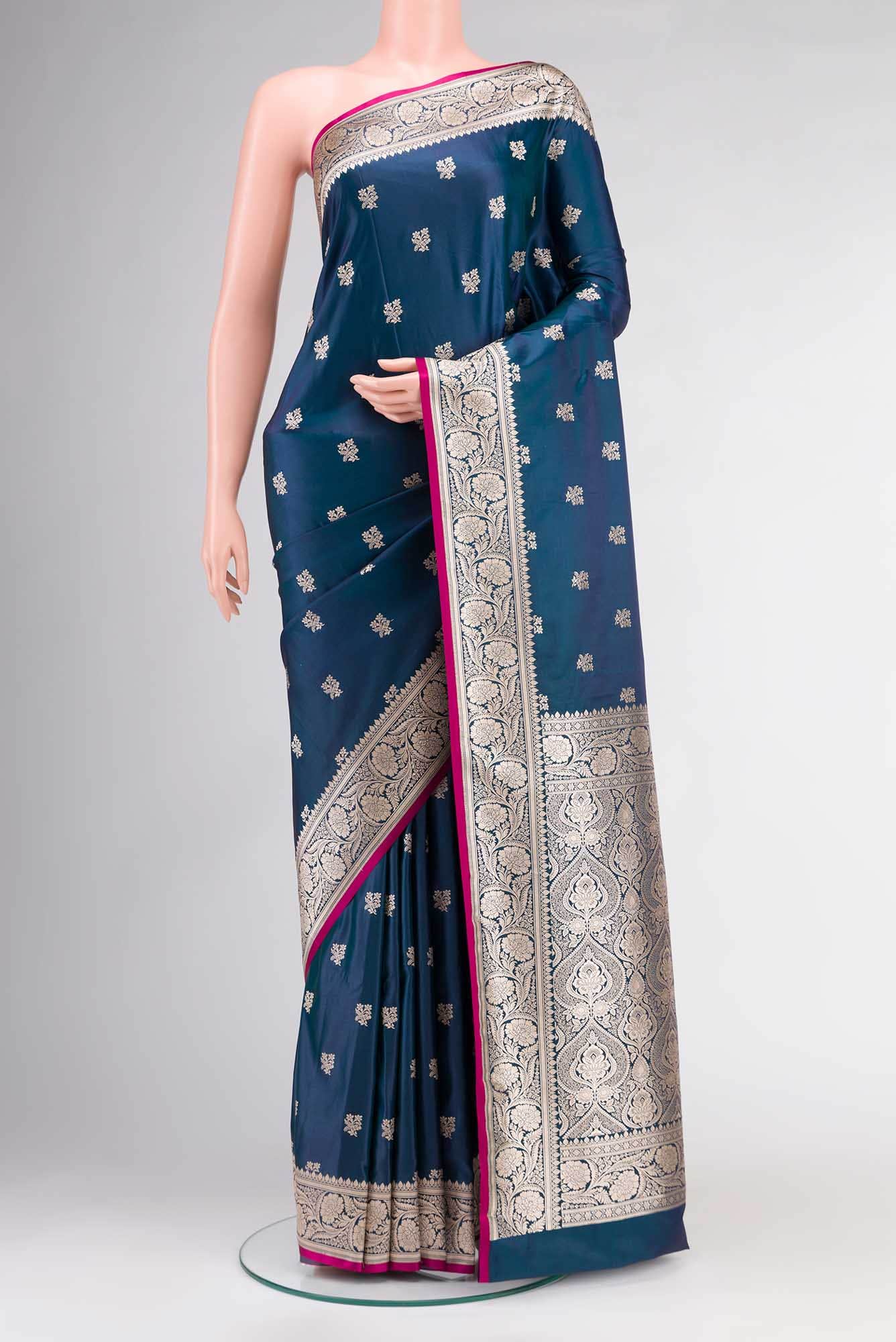 Blue Blended Banarasi Silk Saree
