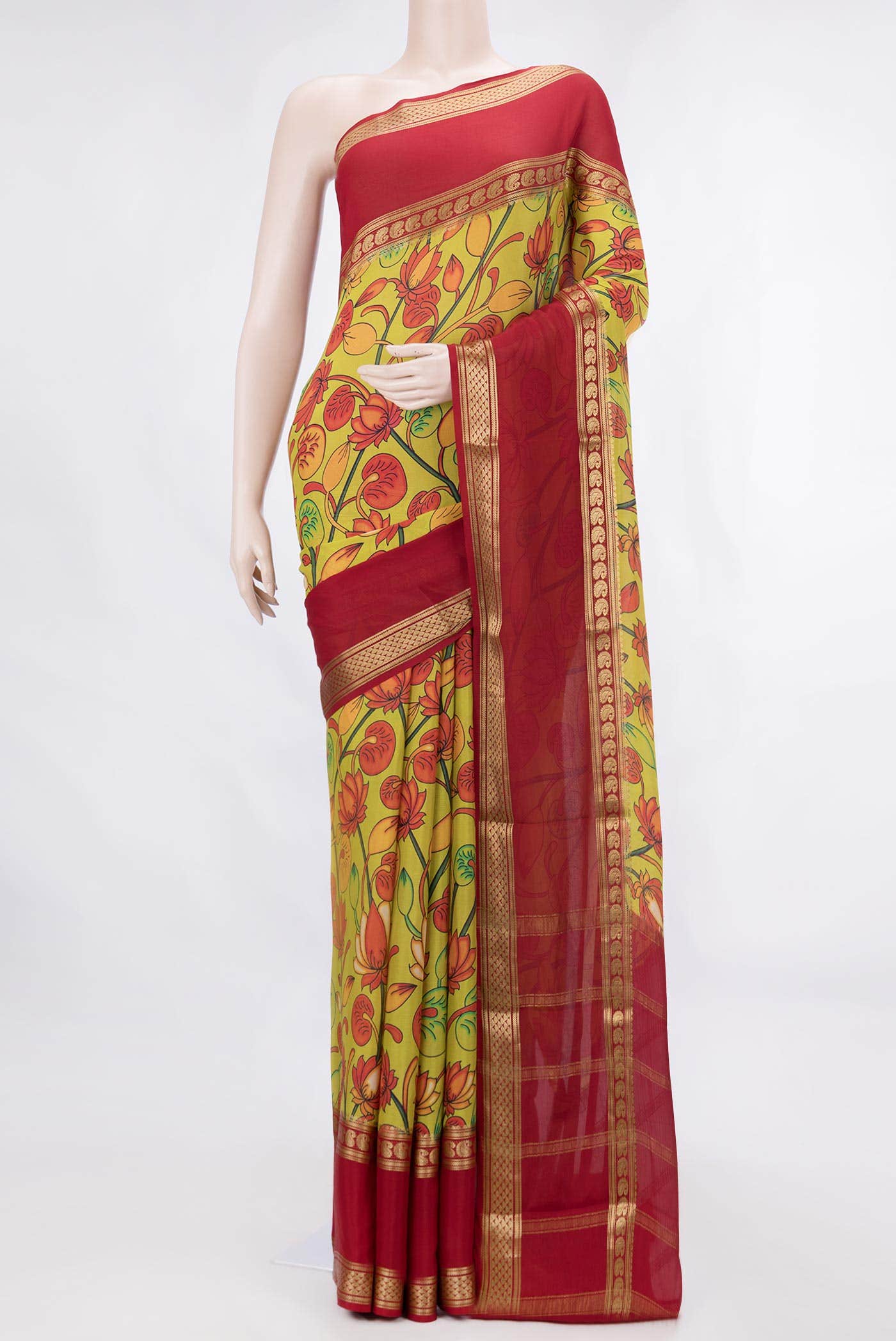 Green Dual Tone Mysore Crepe Saree