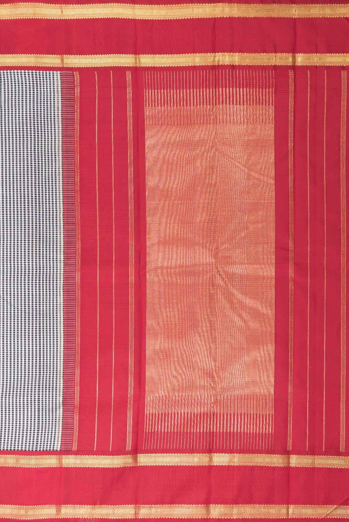 Pure Silk Pure Zari Black and White Dual Tone Kanchipuram Saree
