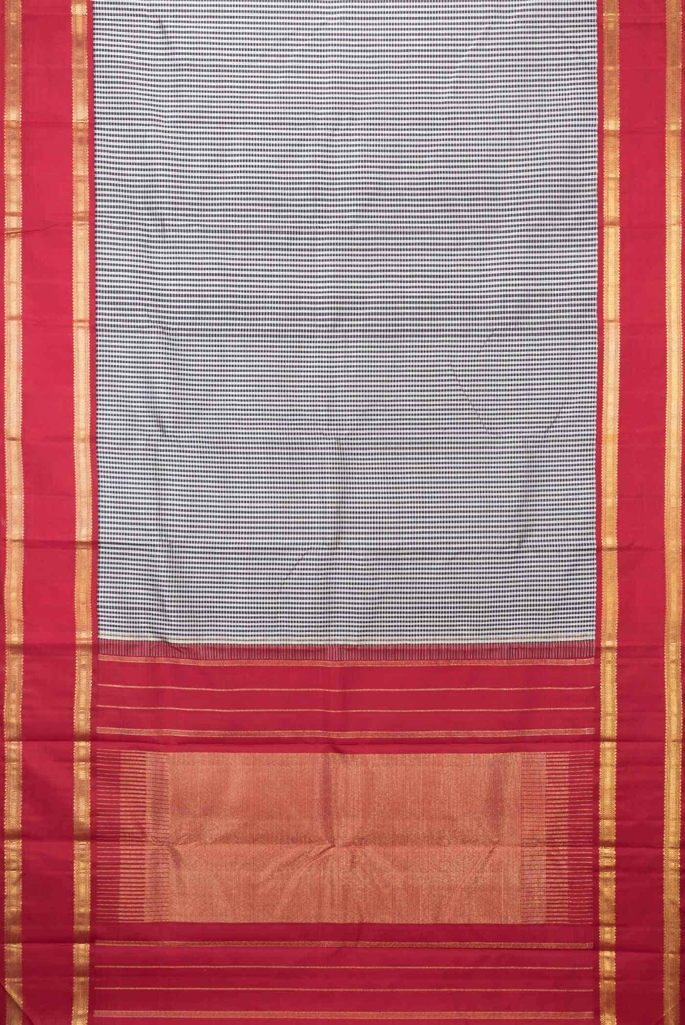 Pure Silk Pure Zari Black and White Dual Tone Kanchipuram Saree