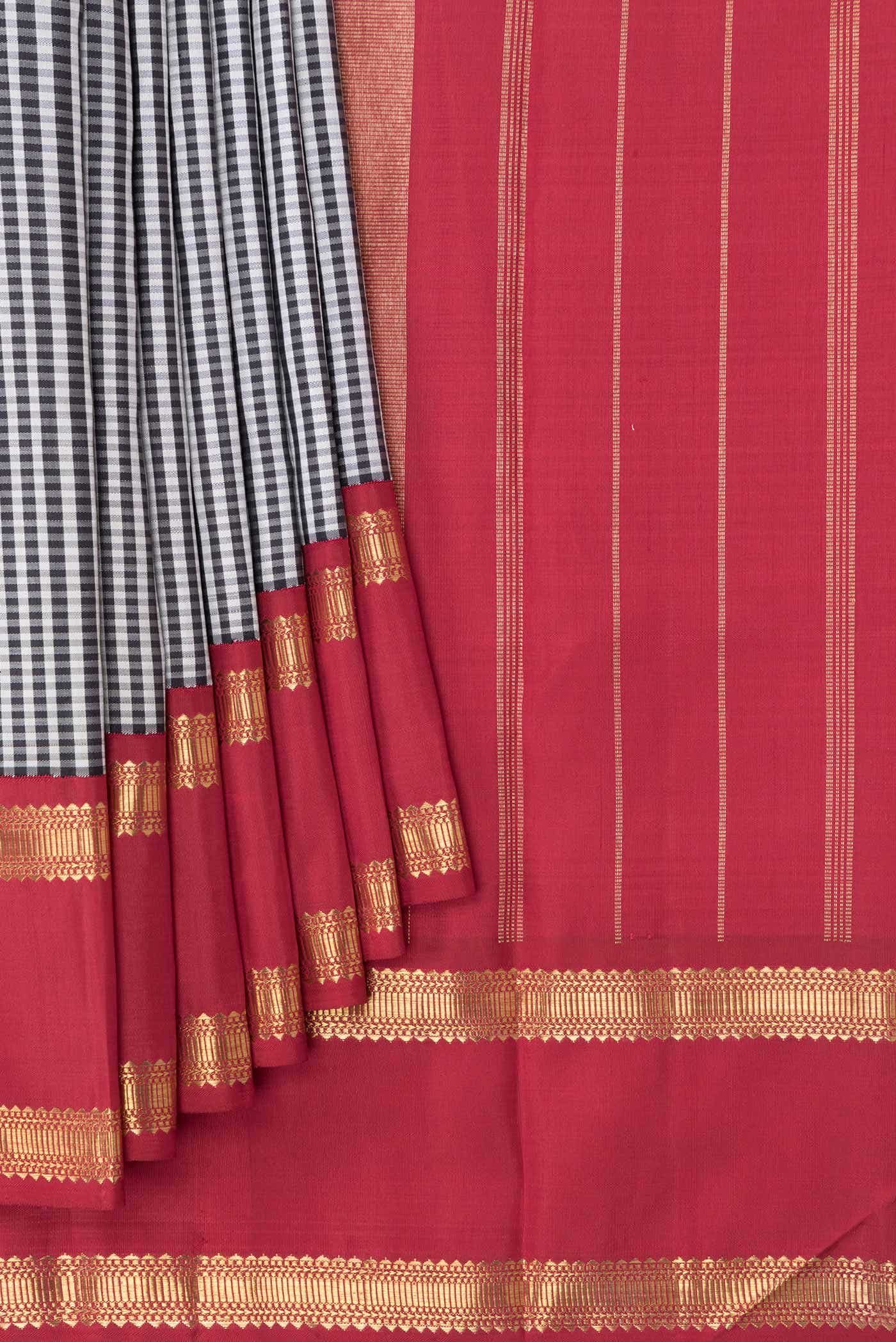 Pure Silk Pure Zari Black and White Dual Tone Kanchipuram Saree