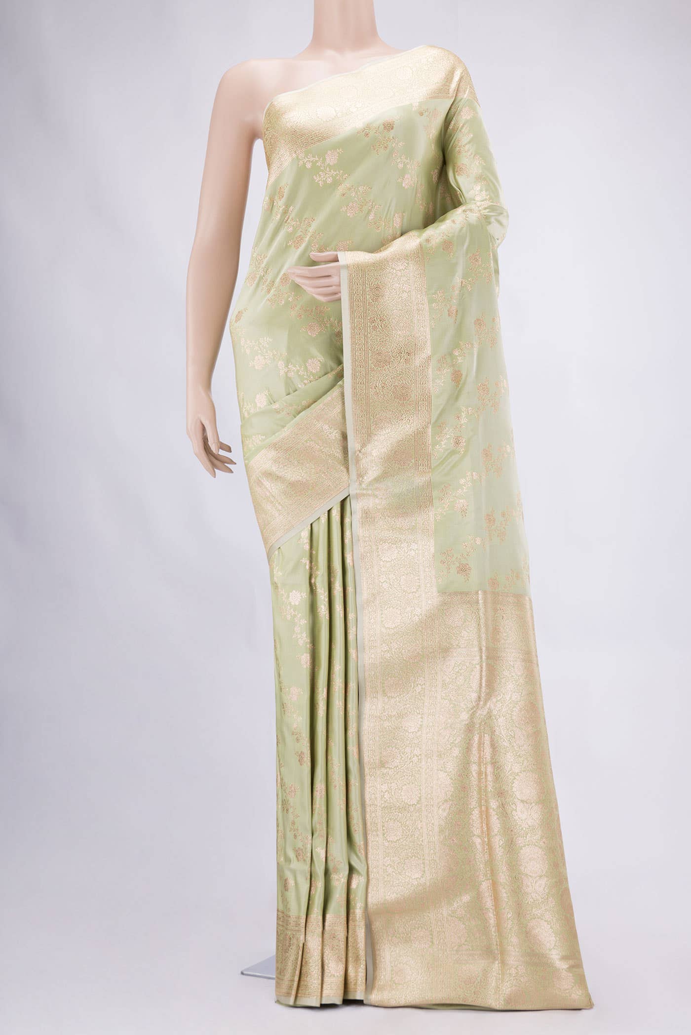 Pista Green Blended Banarasi Silk Saree