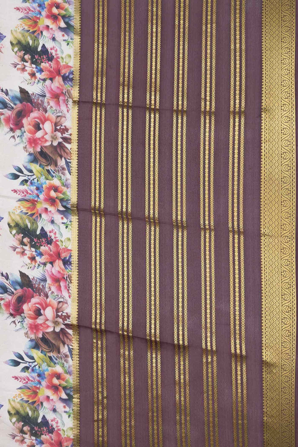 Dark Beige Dual Tone Mysore Crepe Saree