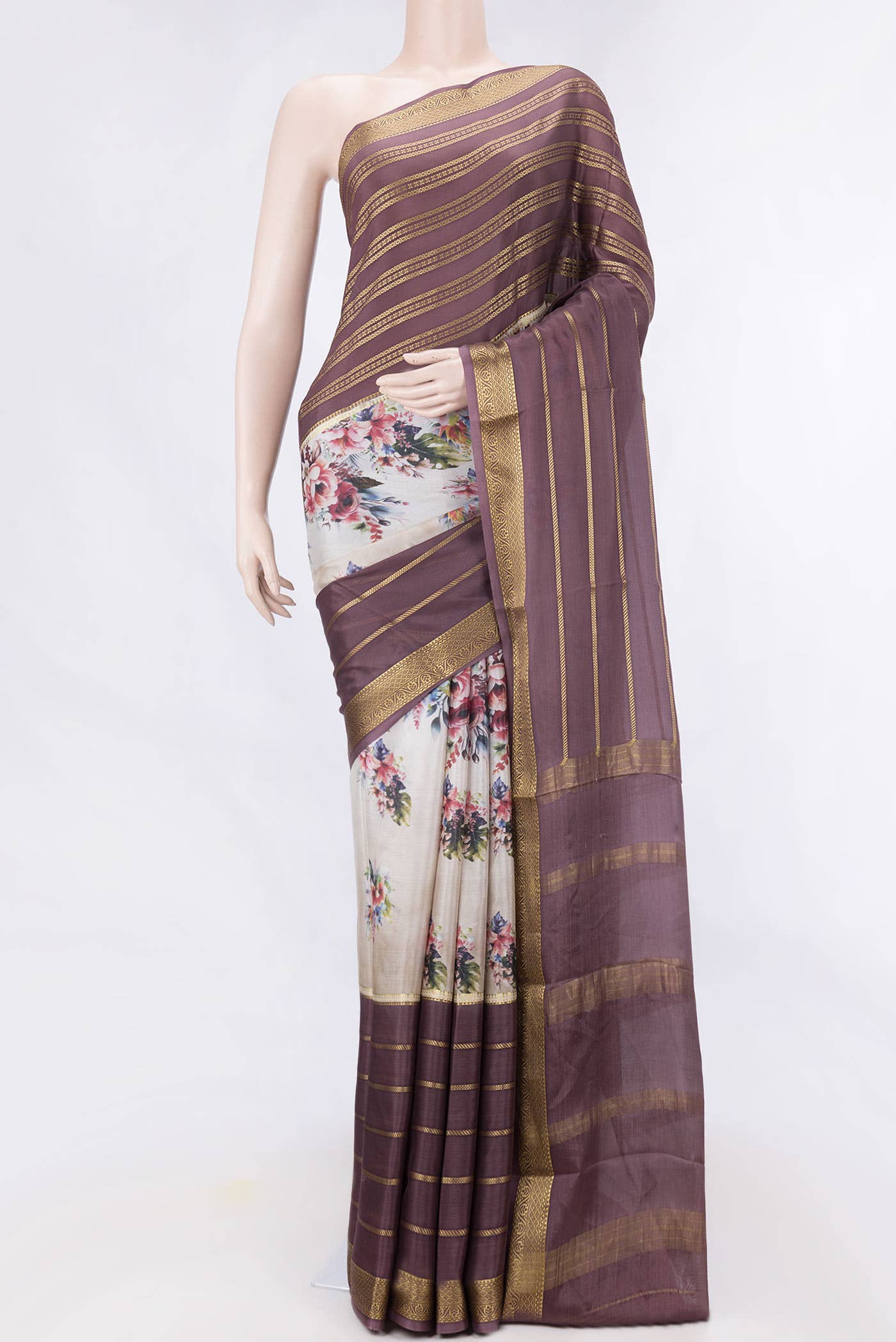 Dark Beige Dual Tone Mysore Crepe Saree