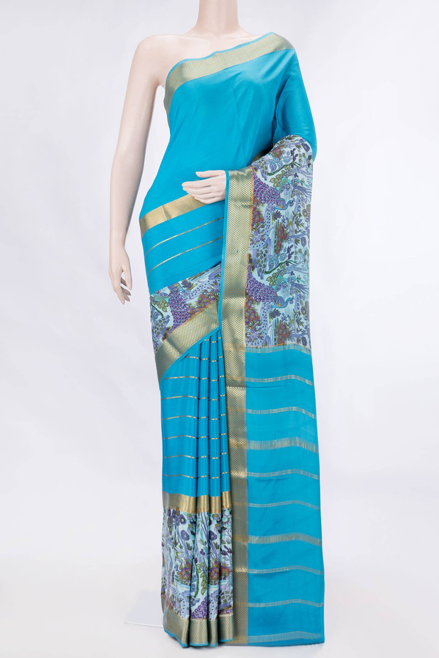 Sky Blue Dual Tone Mysore Crepe Saree