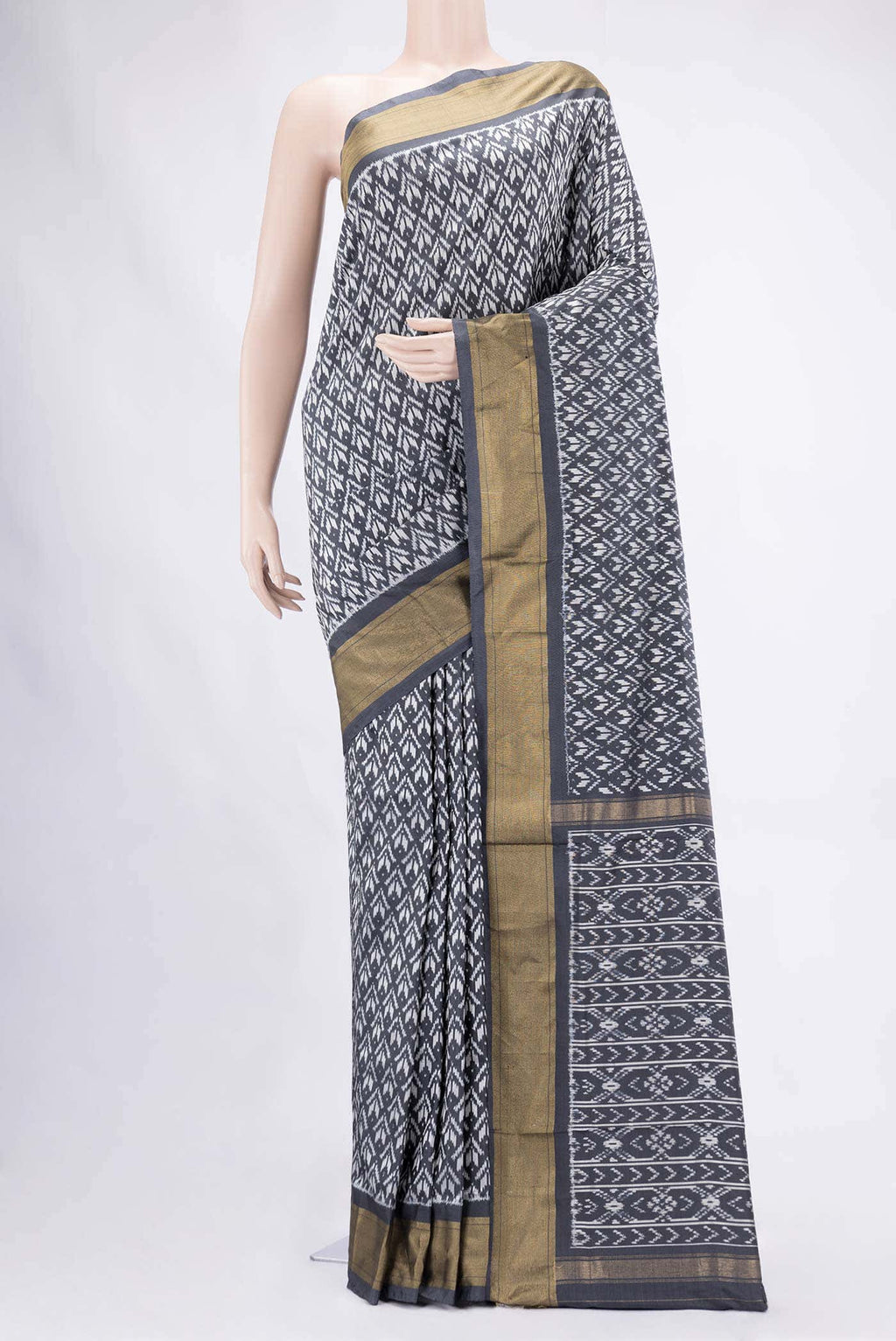 Grey Dual Tone Double Ikat Saree