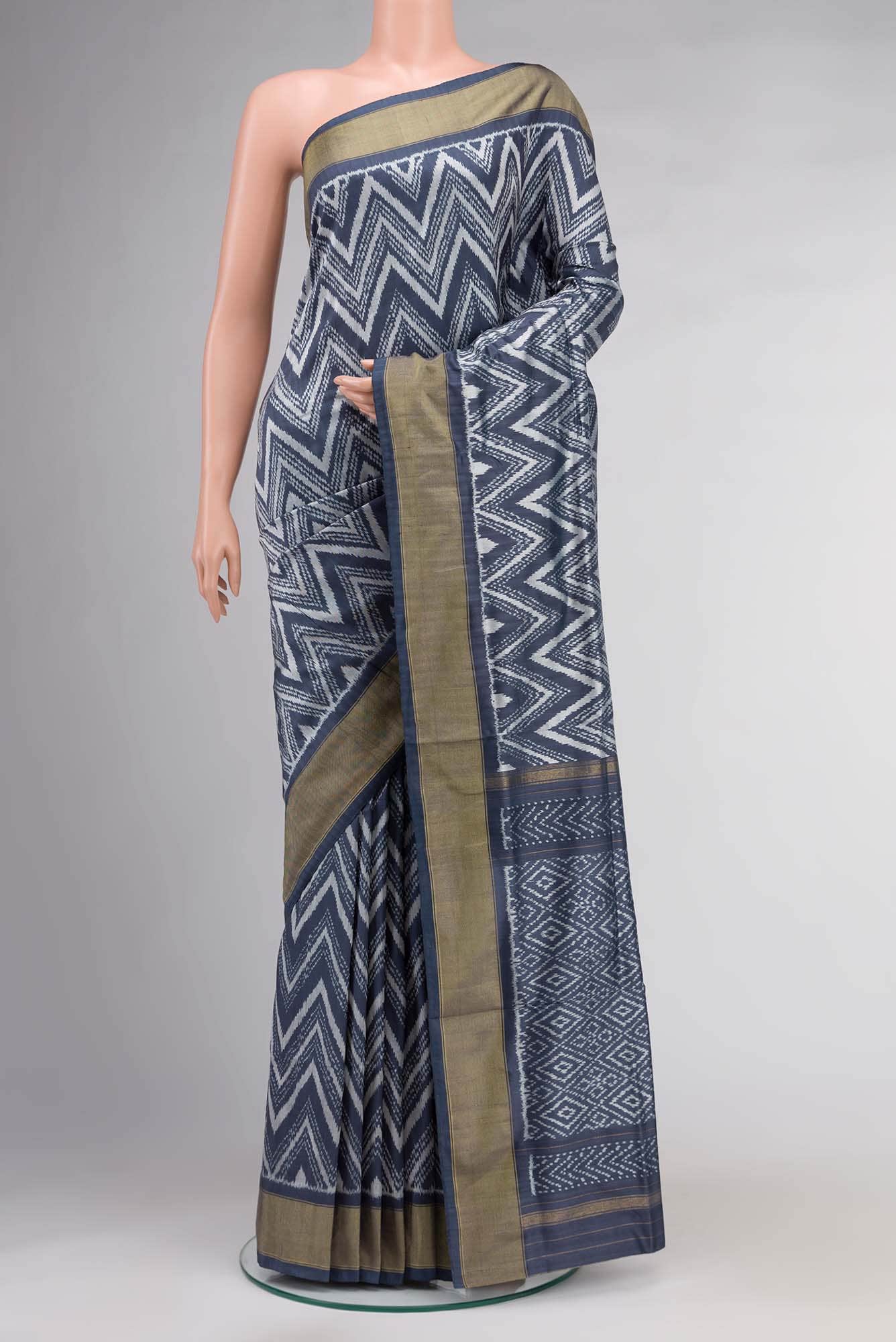 Grey Pochampally Silk Saree